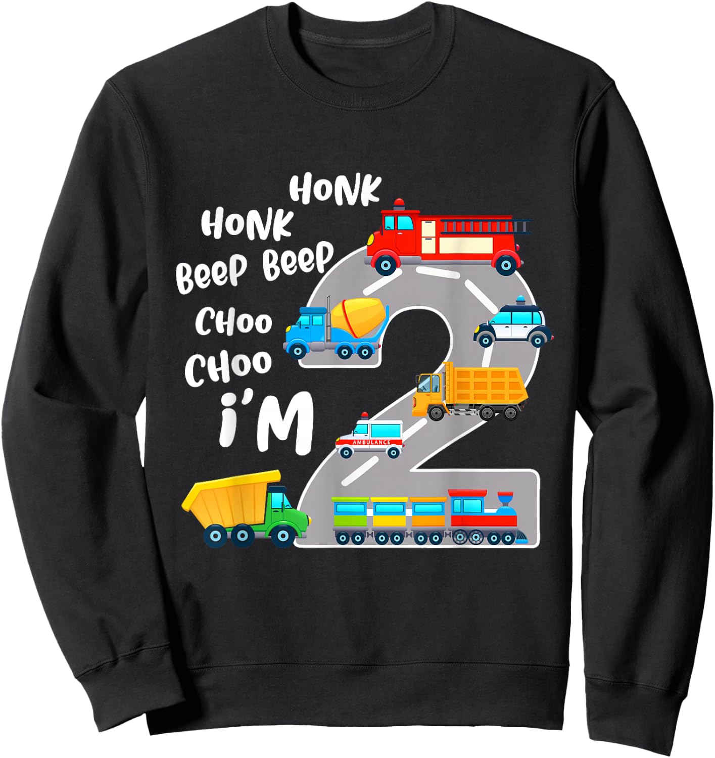 2 Year Old Birthday Transportation 2nd Party Kids Sweatshirt - Sweatshirt | Black