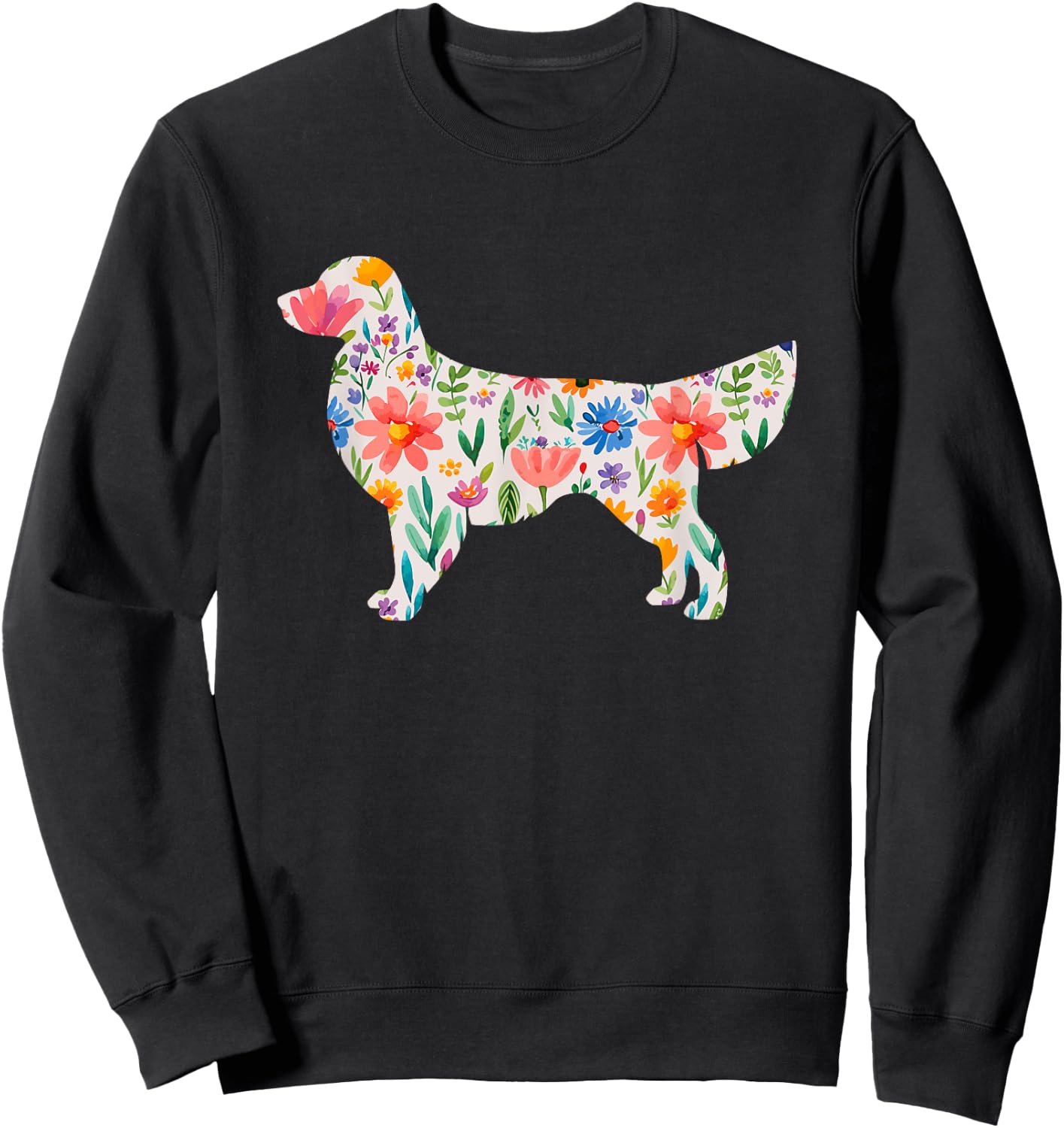 Golden Retriever watercolor flowers design Sweatshirt - Sweatshirt | Black