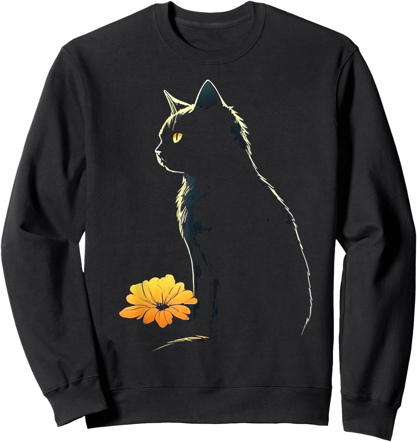 Cat Artwork - Flowers Art Cat Motif Animal Cat Sweatshirt - Sweatshirt | Black