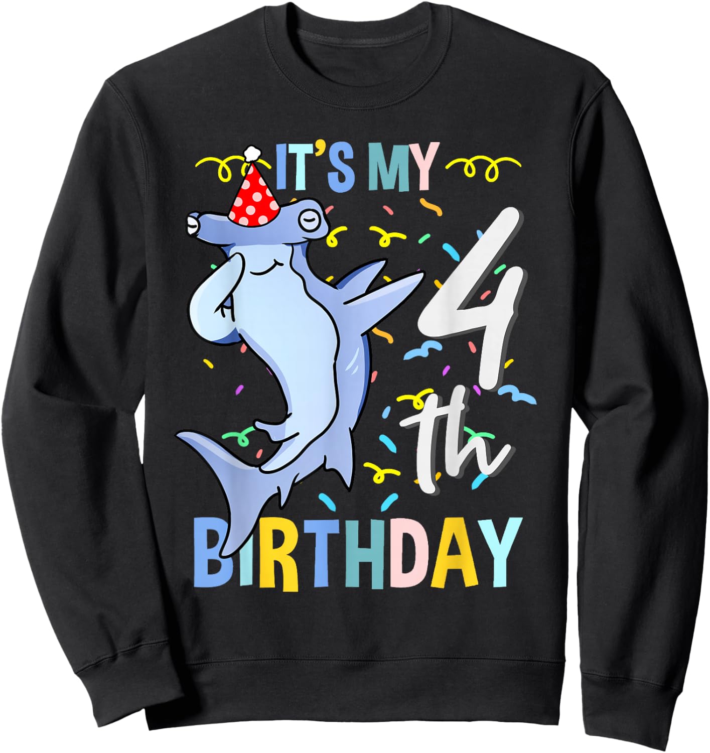 Its My 4th Birthday Dabbing Hammerhead Shark Sweatshirt - Sweatshirt | Black