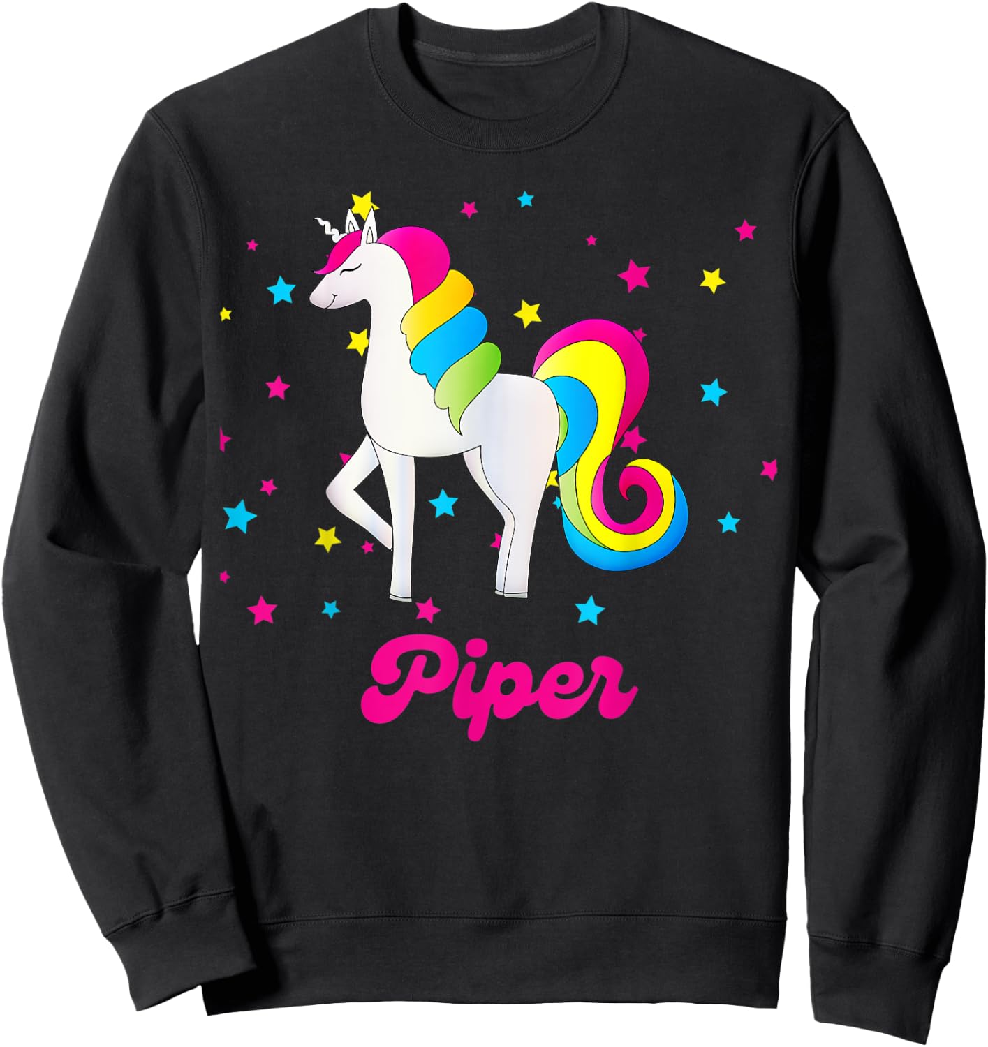 Cute Rainbow Unicorn Pink and Blue Personalized Piper Sweatshirt - Sweatshirt | Black