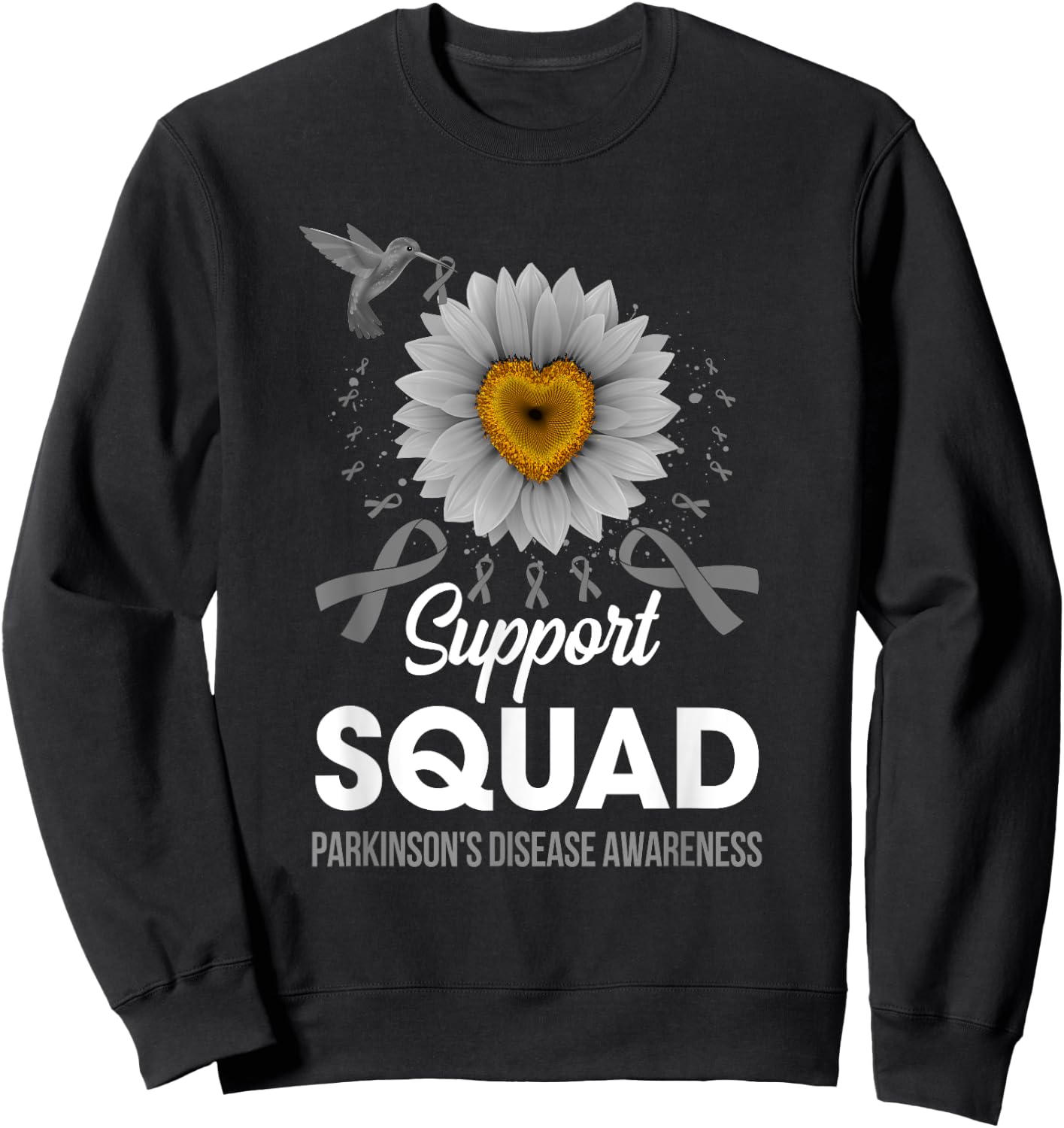 Support Squad Parkinson's Disease Awareness Sunflower Sweatshirt - Sweatshirt | Black