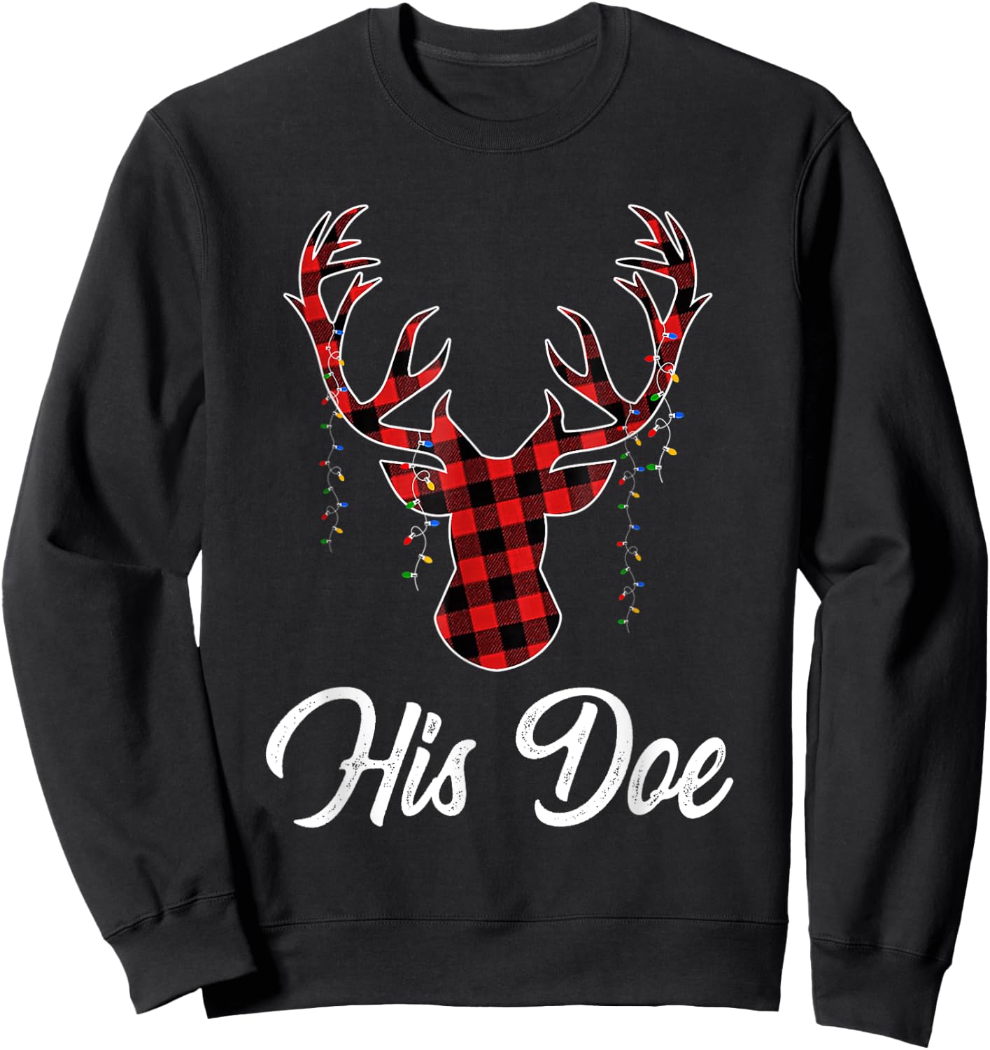 Christmas Couple Matching Pajama Set Her Buck His Doe Sweatshirt - Sweatshirt | Black