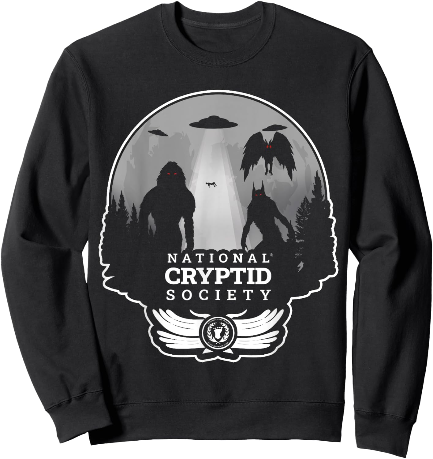 Monsters Creatures Moth Man Wolf Bigfoot Halloween Cryptid Sweatshirt - Sweatshirt | Black