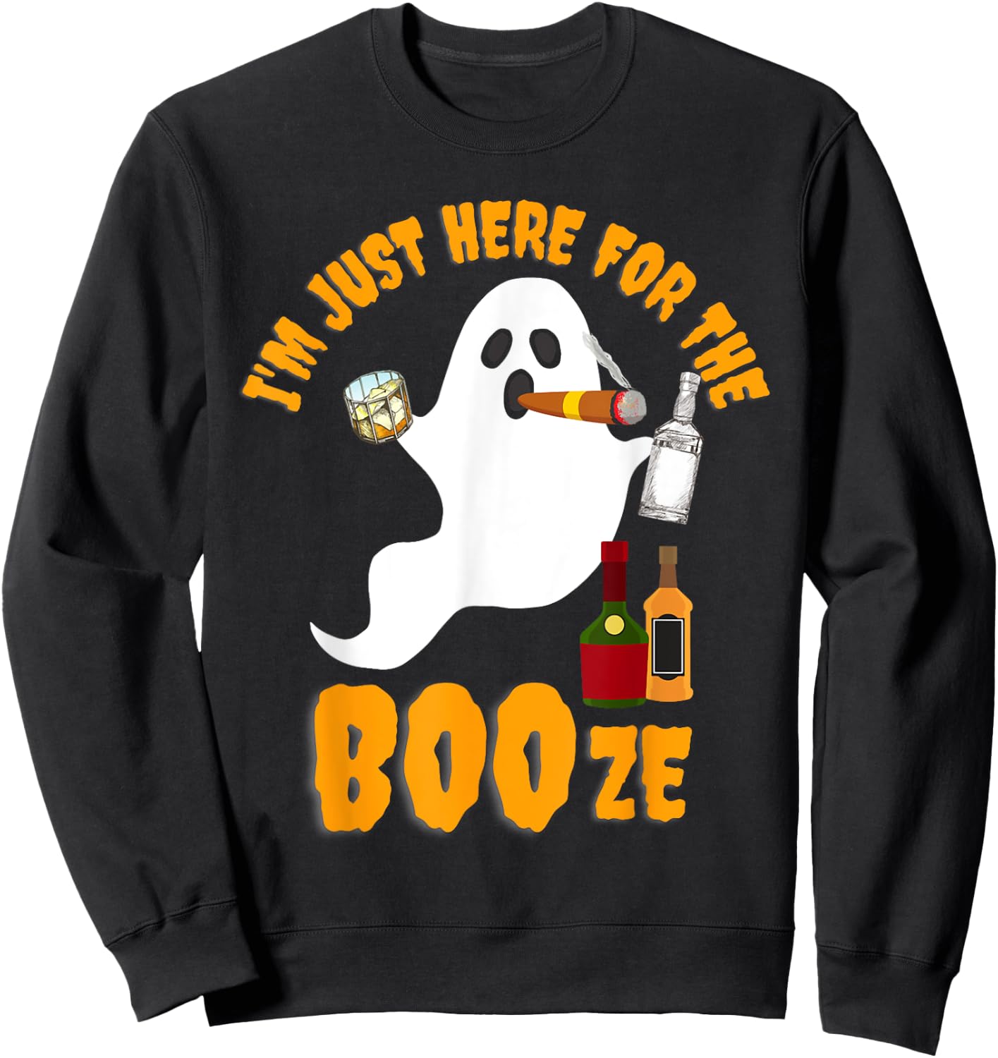 I'm Just Here For The Boos Booze Bourbon Drinking Halloween Sweatshirt - Sweatshirt | Black