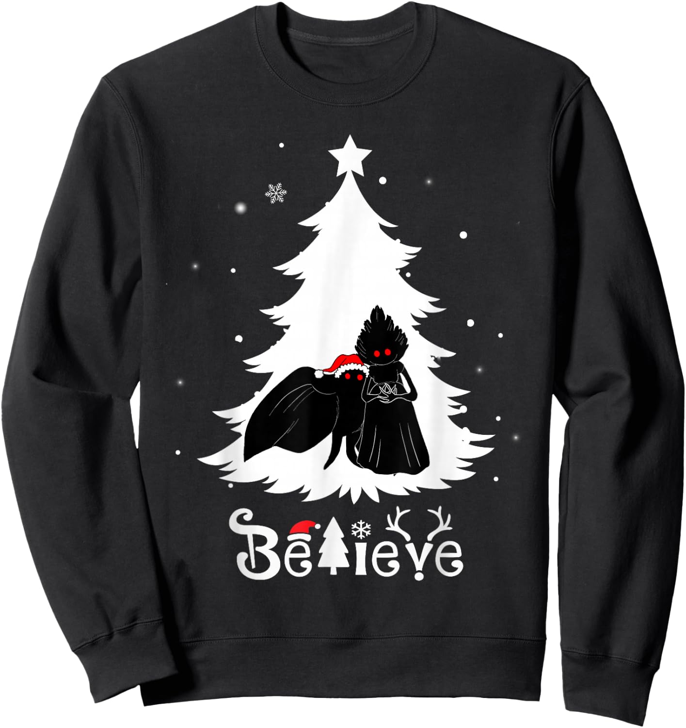 Believe Mothman And Flatwoods Monster Christmas Cryptid Sweatshirt - Sweatshirt | Black