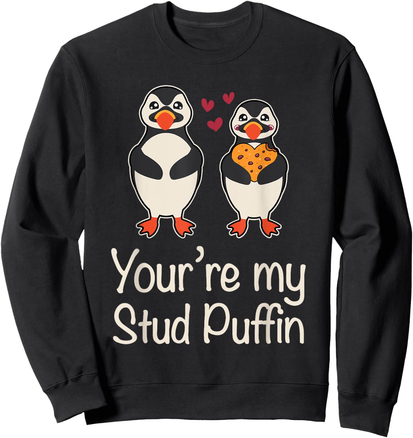 Stud Puffin Hearts Apparel For Couples Cute Seabird Puffins Sweatshirt - Sweatshirt | Black
