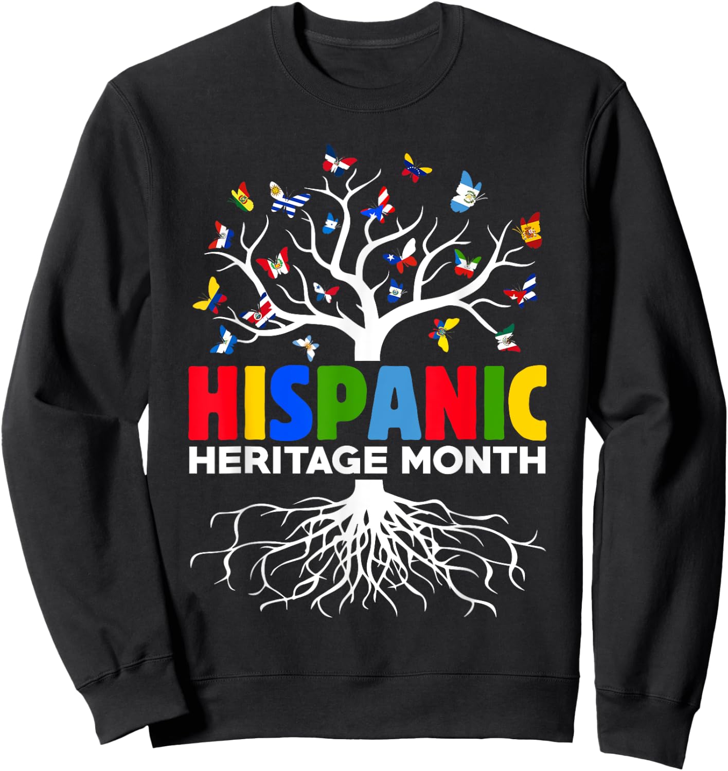 Butterflies Latina Countries Flags Hispanic Heritage Month Sweatshirt - Sweatshirt | Black