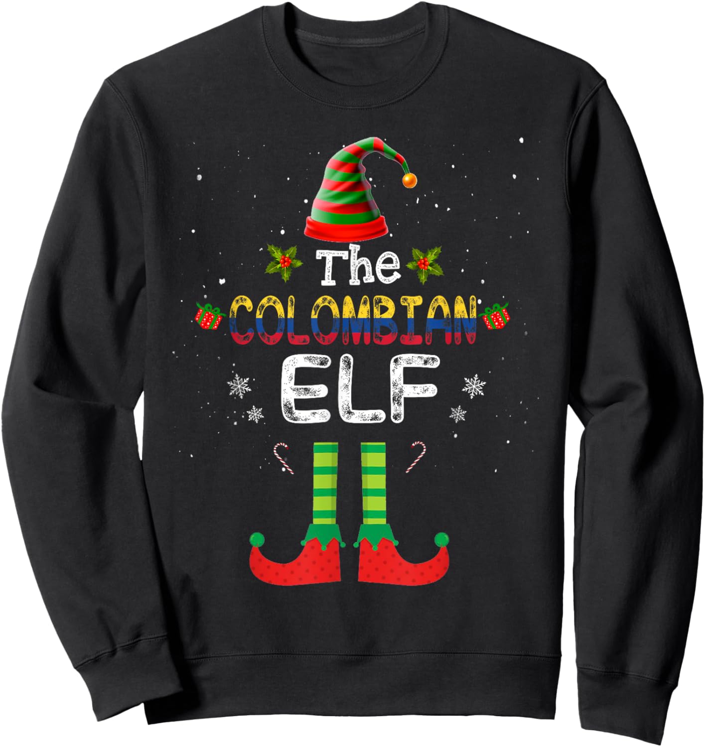 Colombian Elf Group Matching Family Christmas Outfit Set Sweatshirt - Sweatshirt | Black