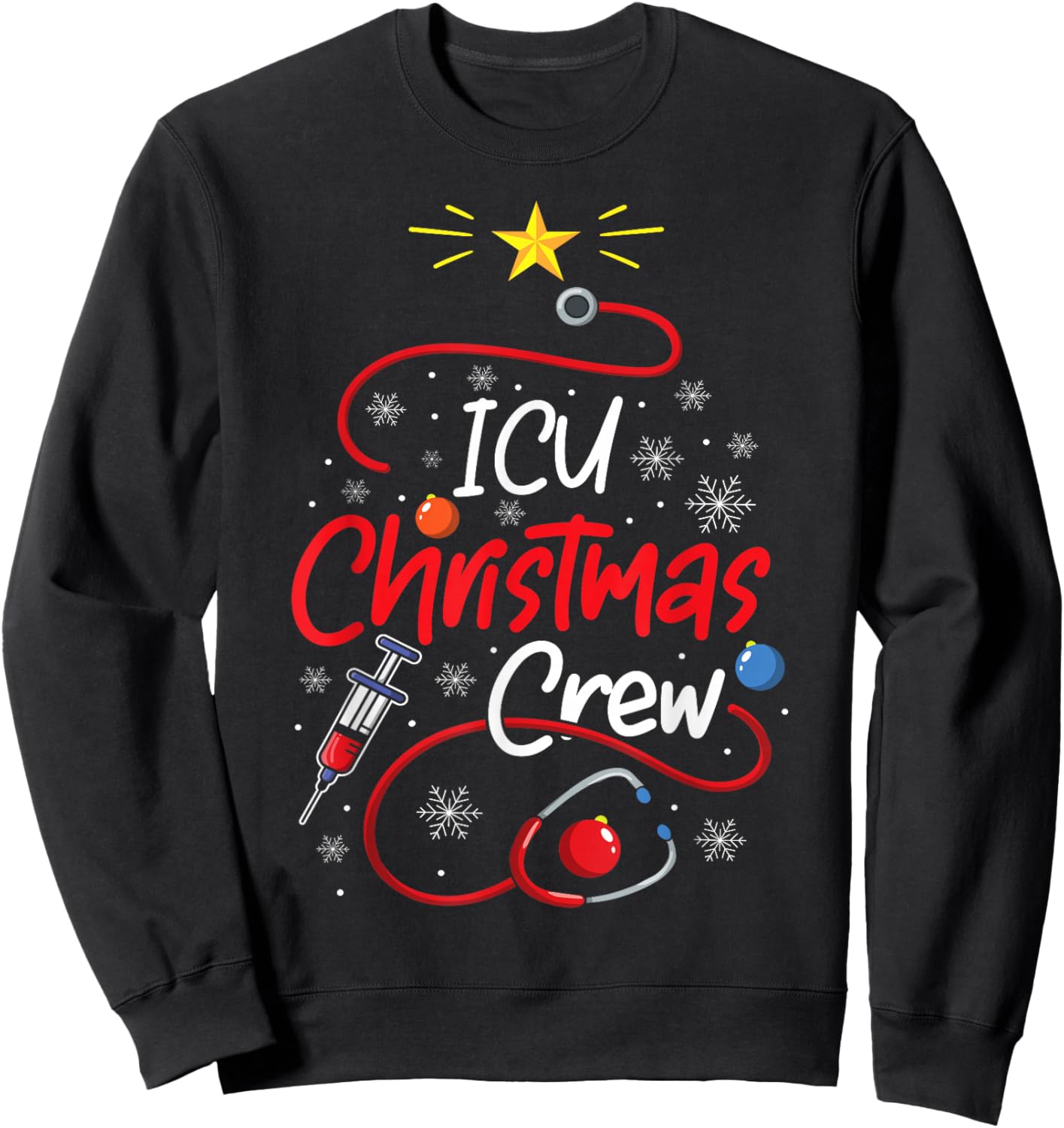 Nurse ICU Christmas Crew Nursing Christmas lights Sweatshirt - Sweatshirt | Black