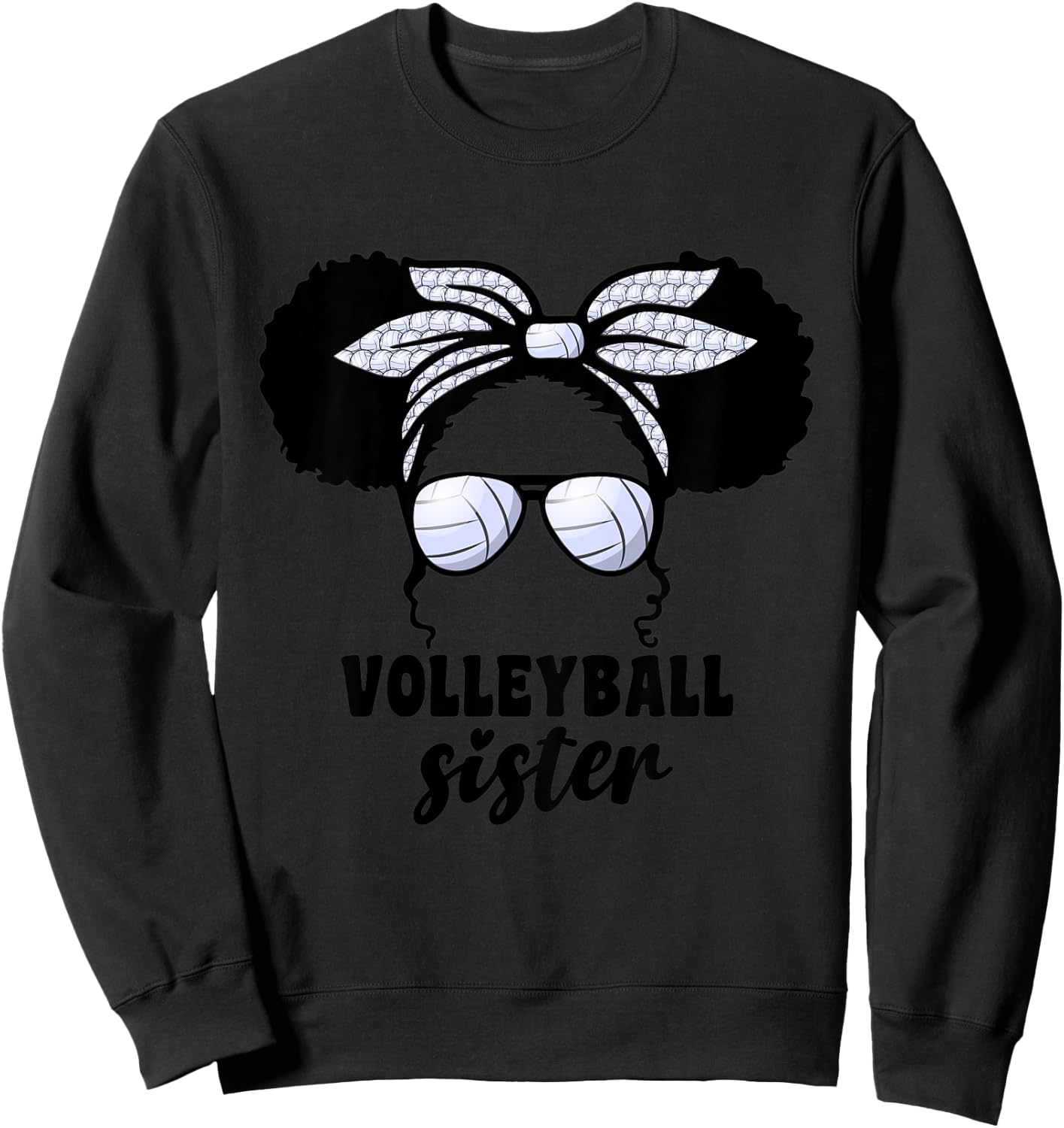 Kids Black Afro Volleyball Little Sister For Girls Kids Messy Bun Sweatshirt - Sweatshirt | Black