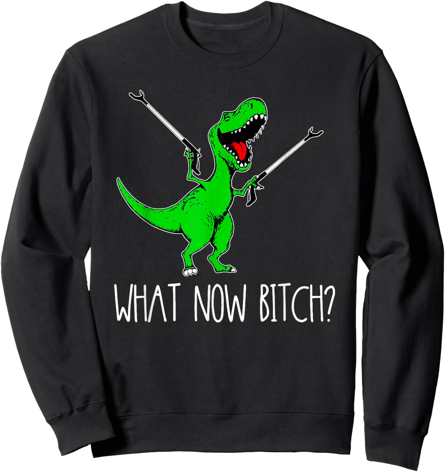 What Now Bitch Funny T Rex Dinosaur Sweatshirt - Sweatshirt | Black