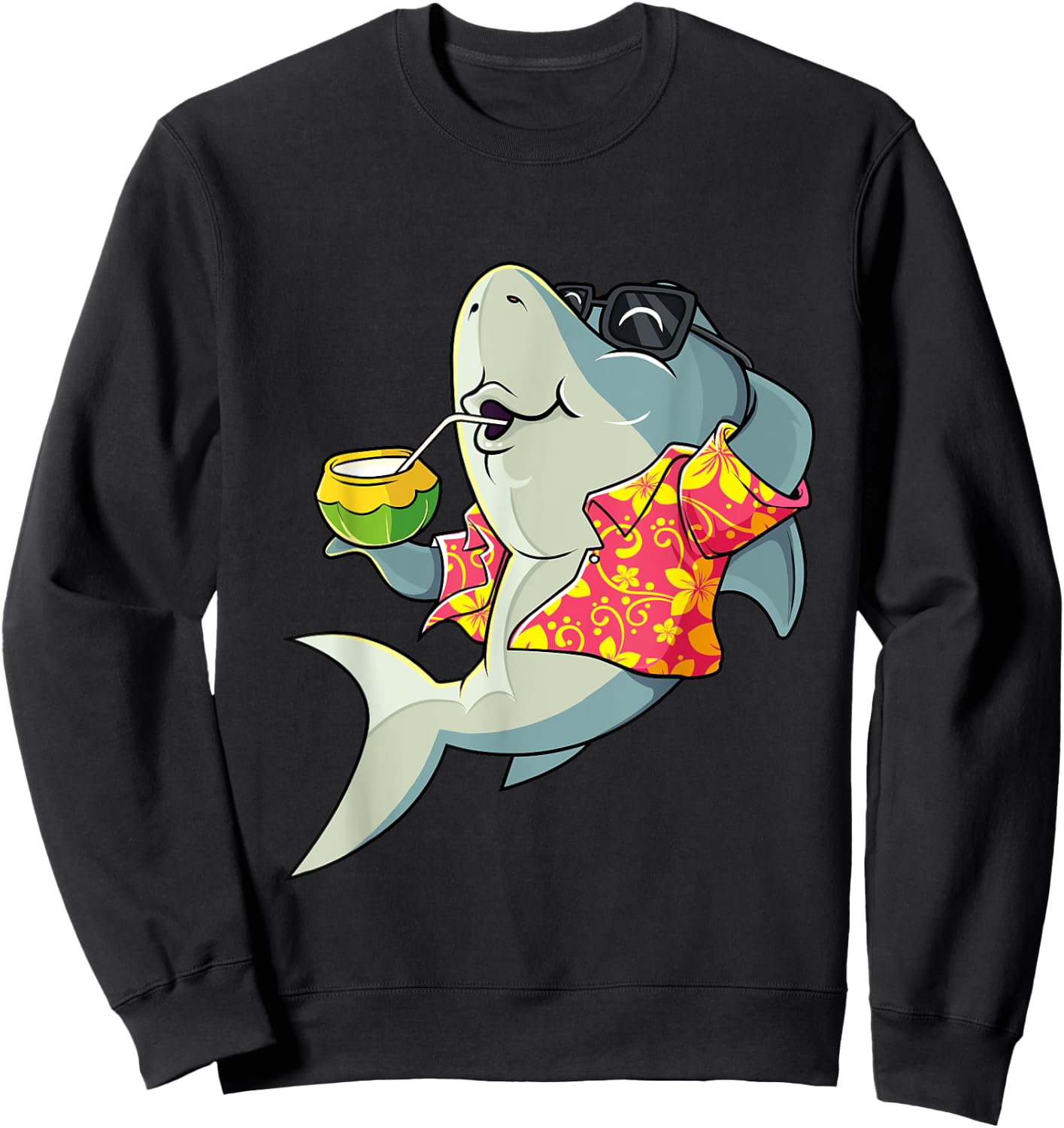 Hawaiian Shark Summer Tropical Luau Party Men Boys Kids Sweatshirt - Sweatshirt | Black