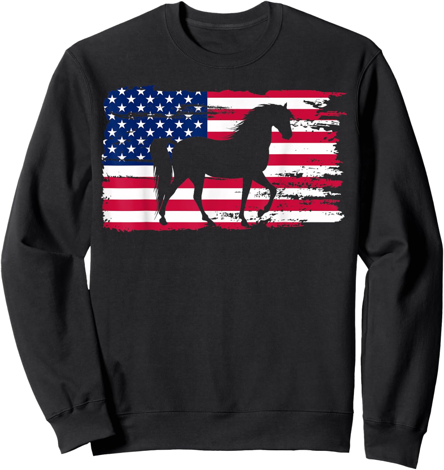 Patriotic Black Horse American Flag USA 4th of July Sweatshirt - Sweatshirt | Black