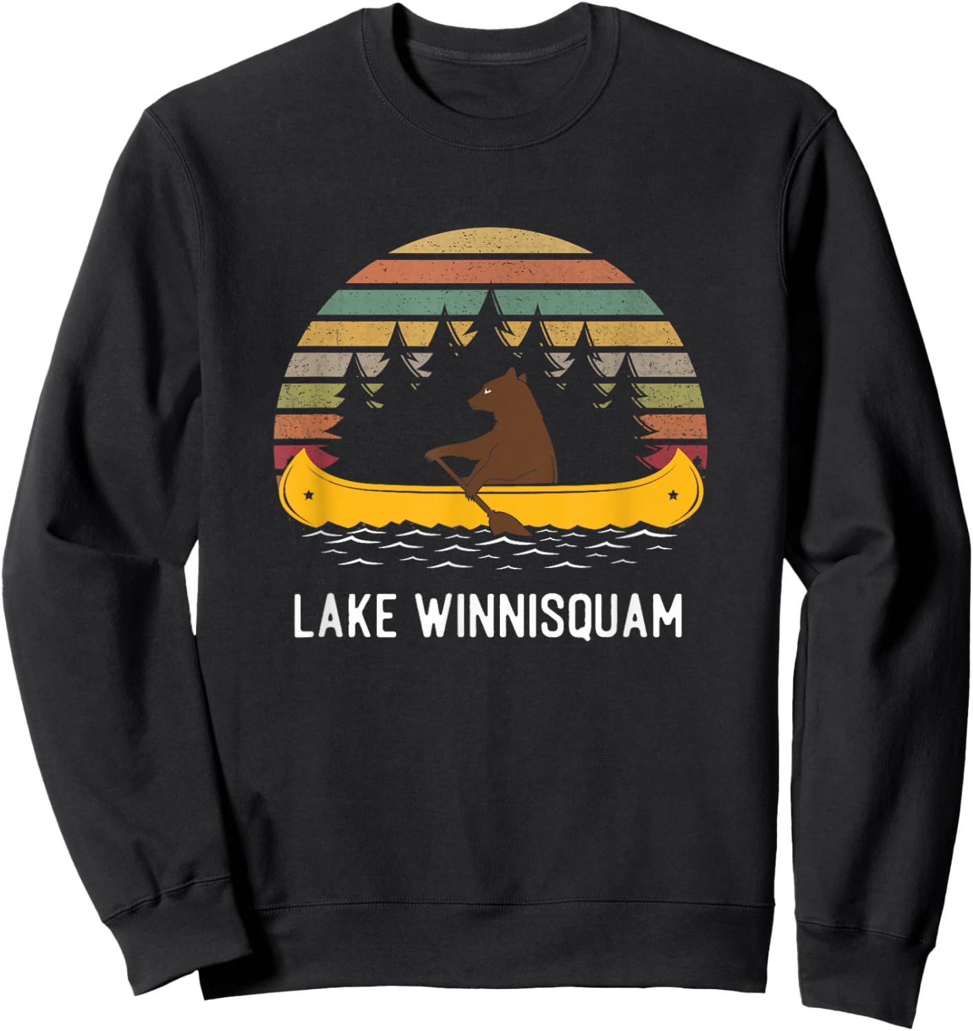 Lake Winnisquam Vintage retro sunset Bear Canoe outdoor Sweatshirt - Sweatshirt | Black