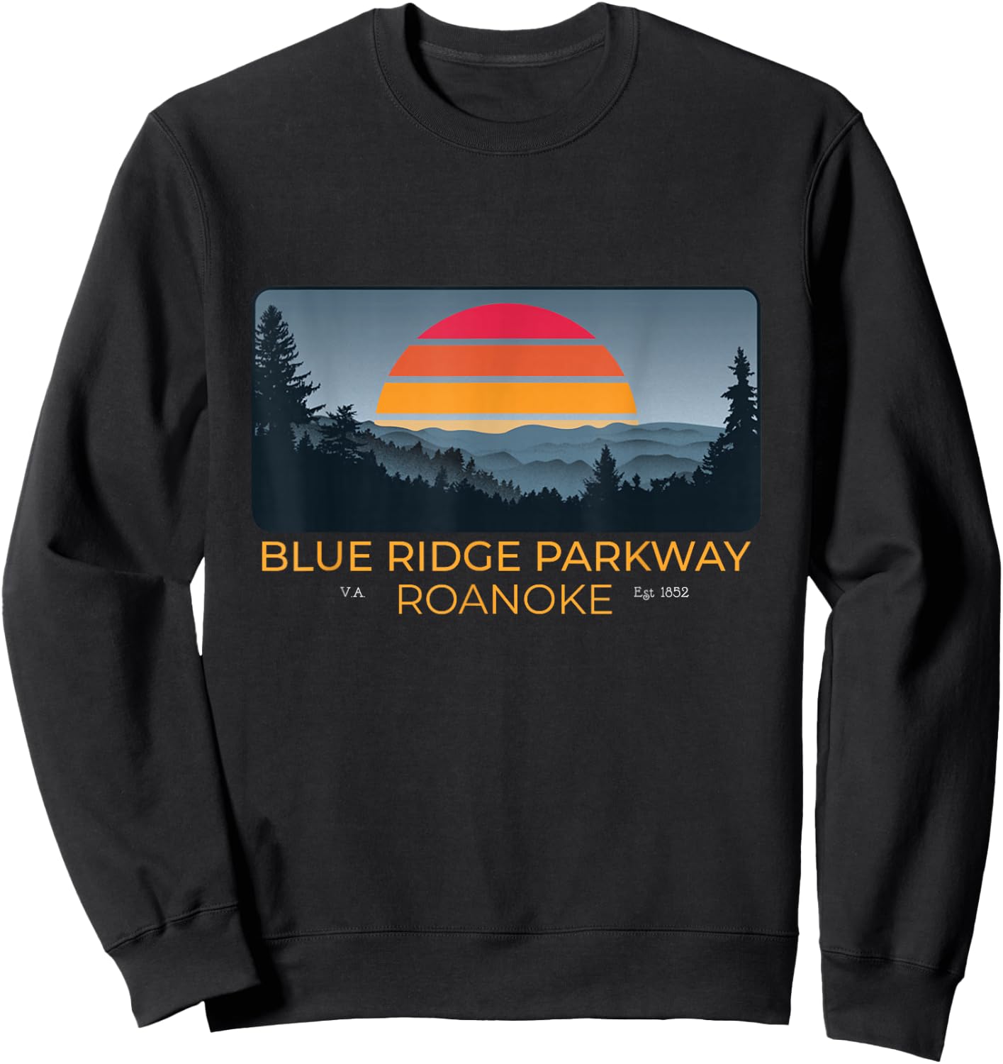Retro 1970s Sunset Blue Ridge Parkway Roanoke Virginia Sweatshirt - Sweatshirt | Black