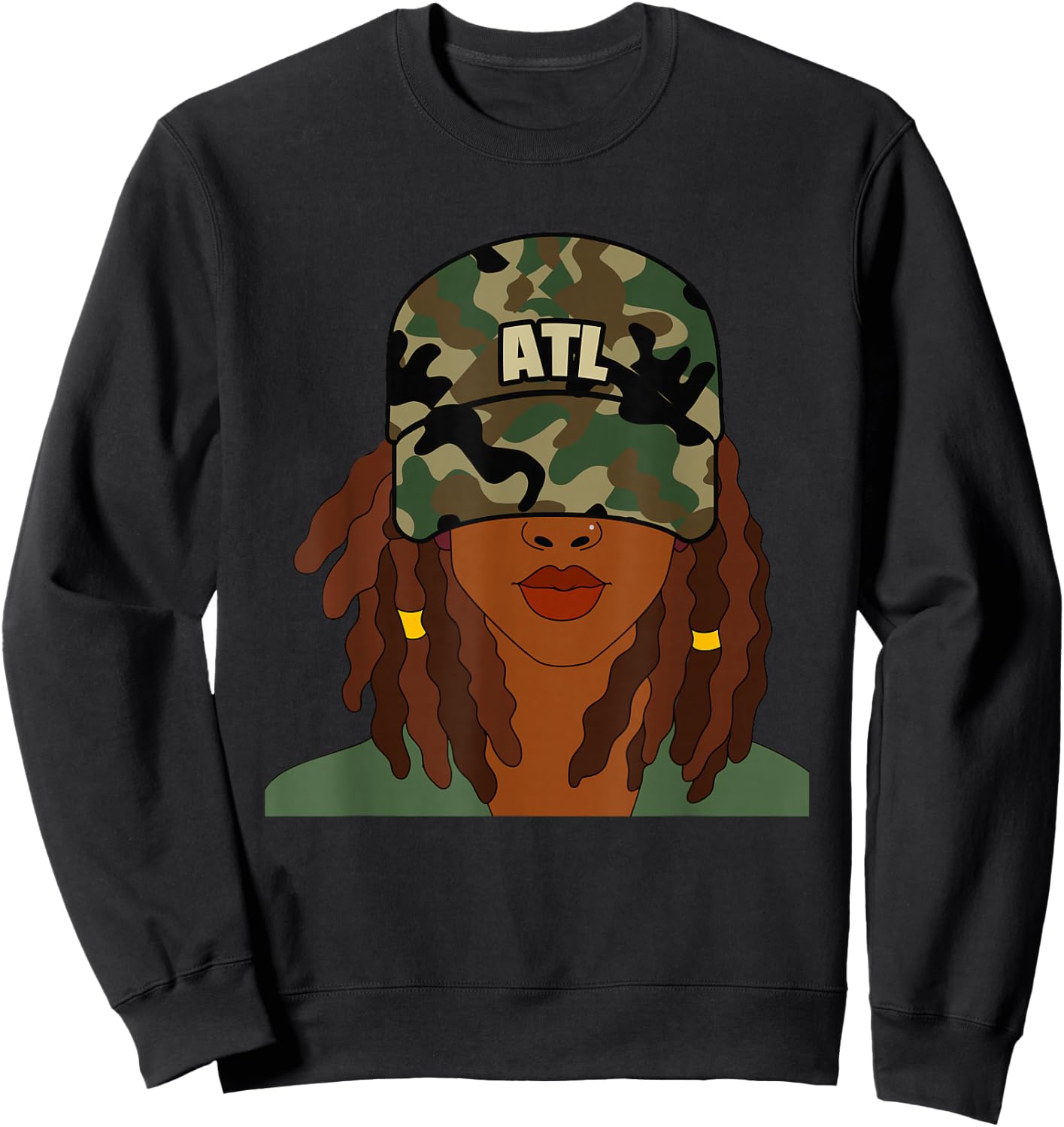 ATL Black Woman From Atlanta Locs Camo Sweatshirt - Sweatshirt | Black