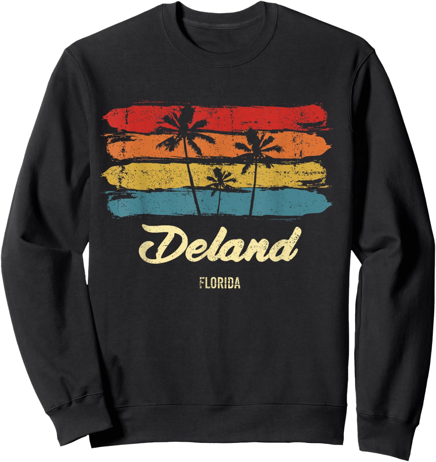 Vintage Deland Florida Palm Trees FL Retro Sweatshirt - Sweatshirt | Black