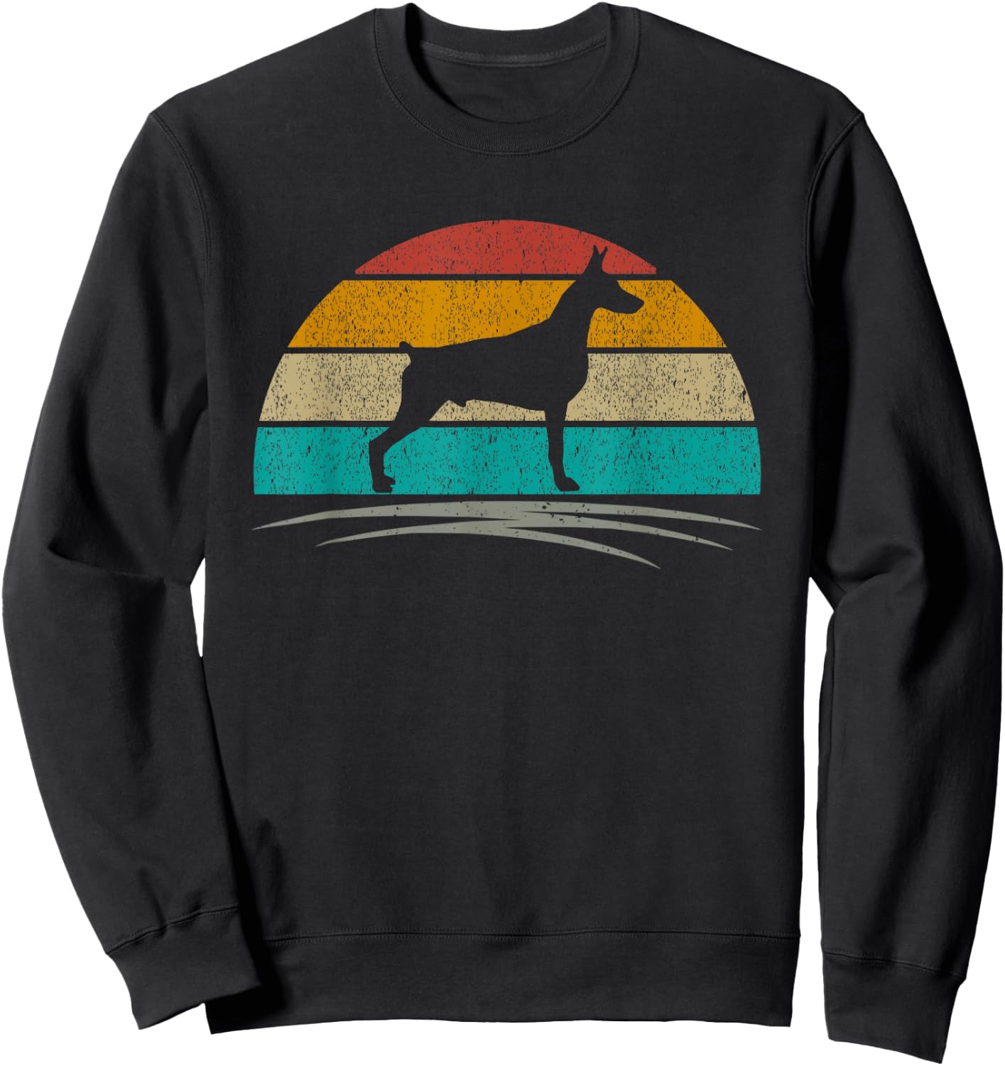 Doberman Retro Sunset Distressed Mom Dad Dog Lover Sweatshirt - Sweatshirt | Black