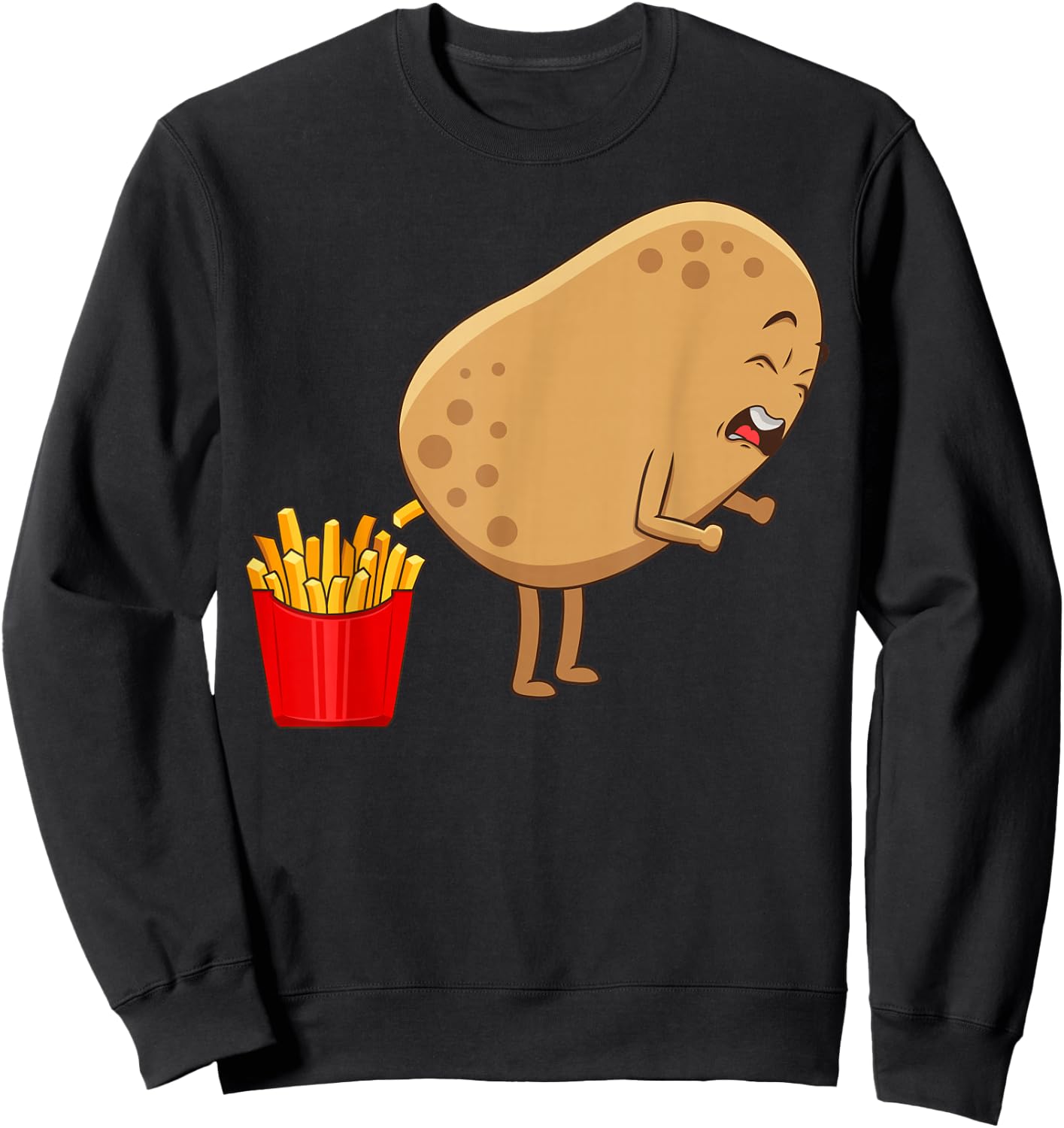 Funny French Fries Designs Women Potato Food Eaters Sweatshirt - Sweatshirt | Black