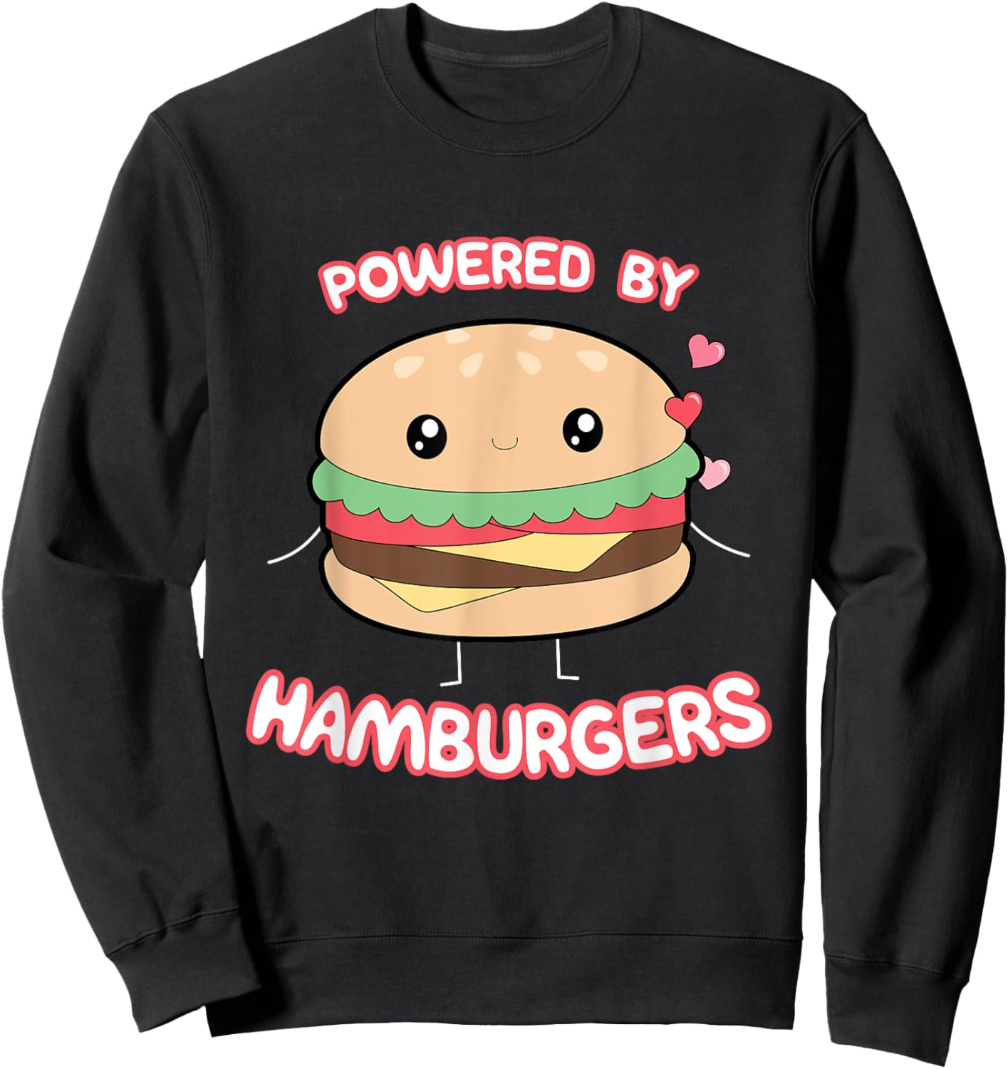 Powered By Hamburgers, Kawaii Hamburger Top Sweatshirt - Sweatshirt | Black
