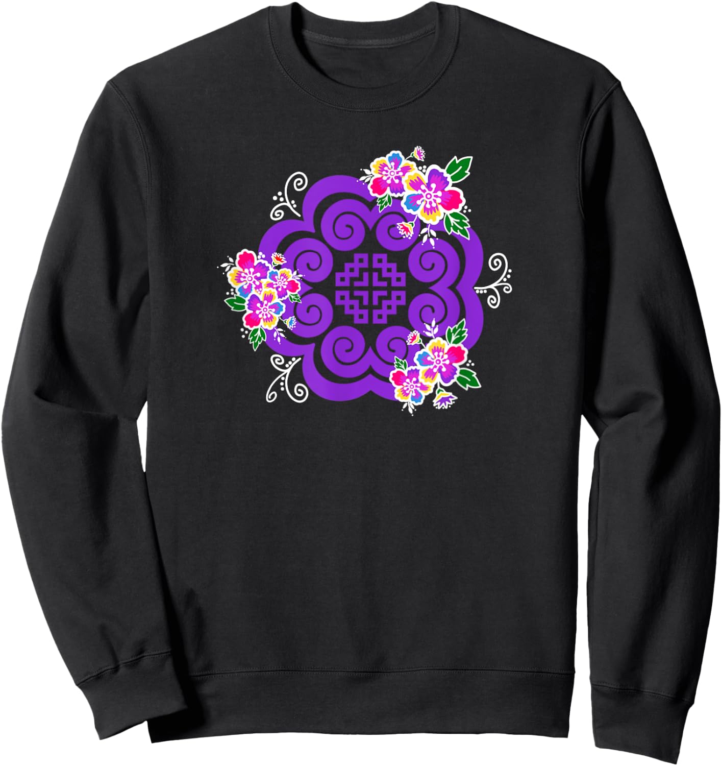Hmong Purple elephant footprint with flowers Sweatshirt - Sweatshirt | Black