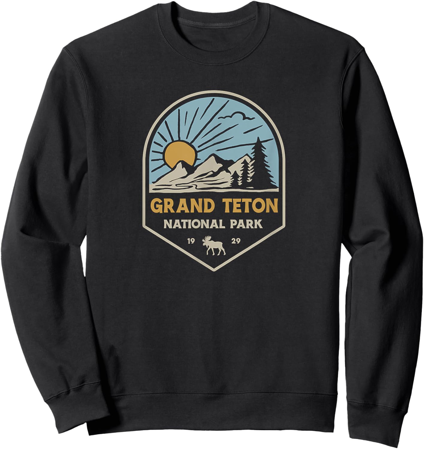 Grand Teton National Park Retro Sunset Sweatshirt - Sweatshirt | Black