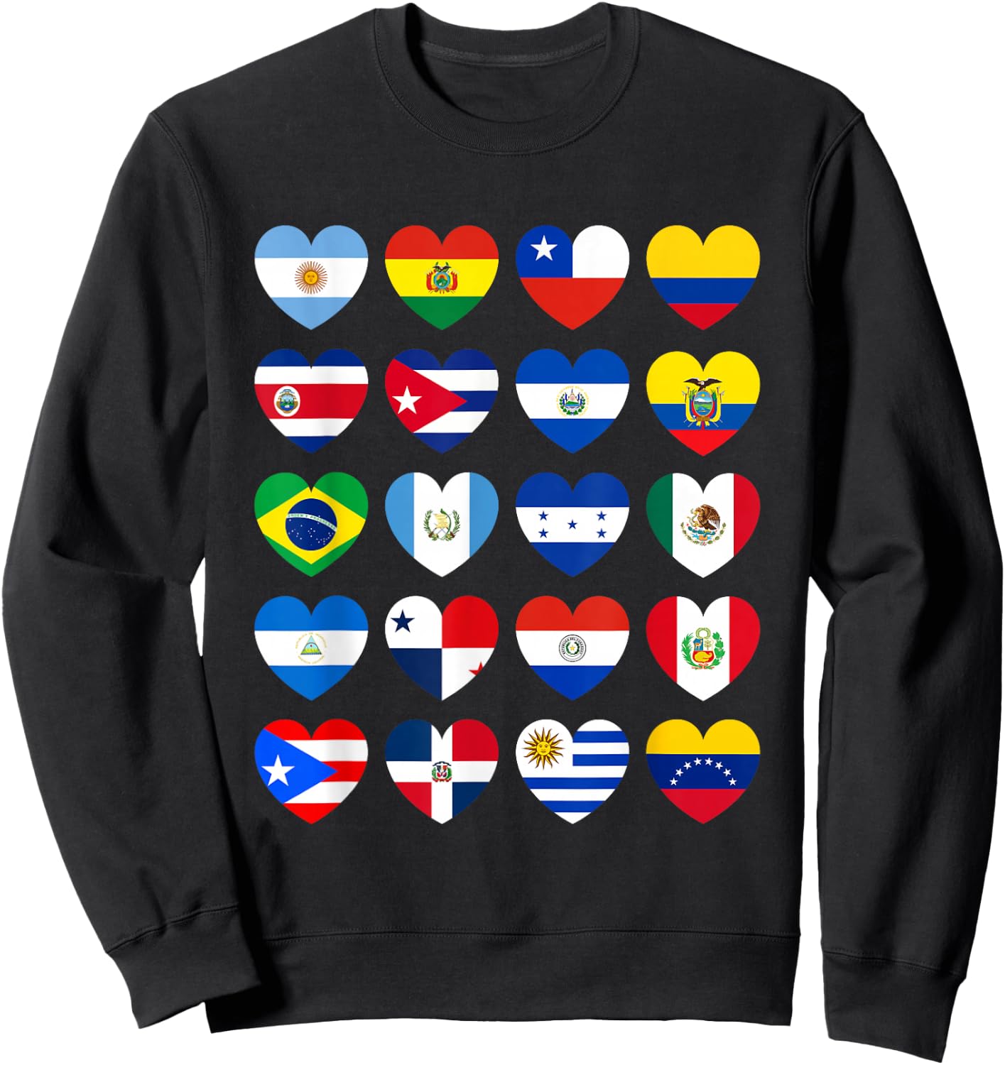 National Hispanic Heritage Month All Countries Flags Hearts Sweatshirt - Sweatshirt | Black