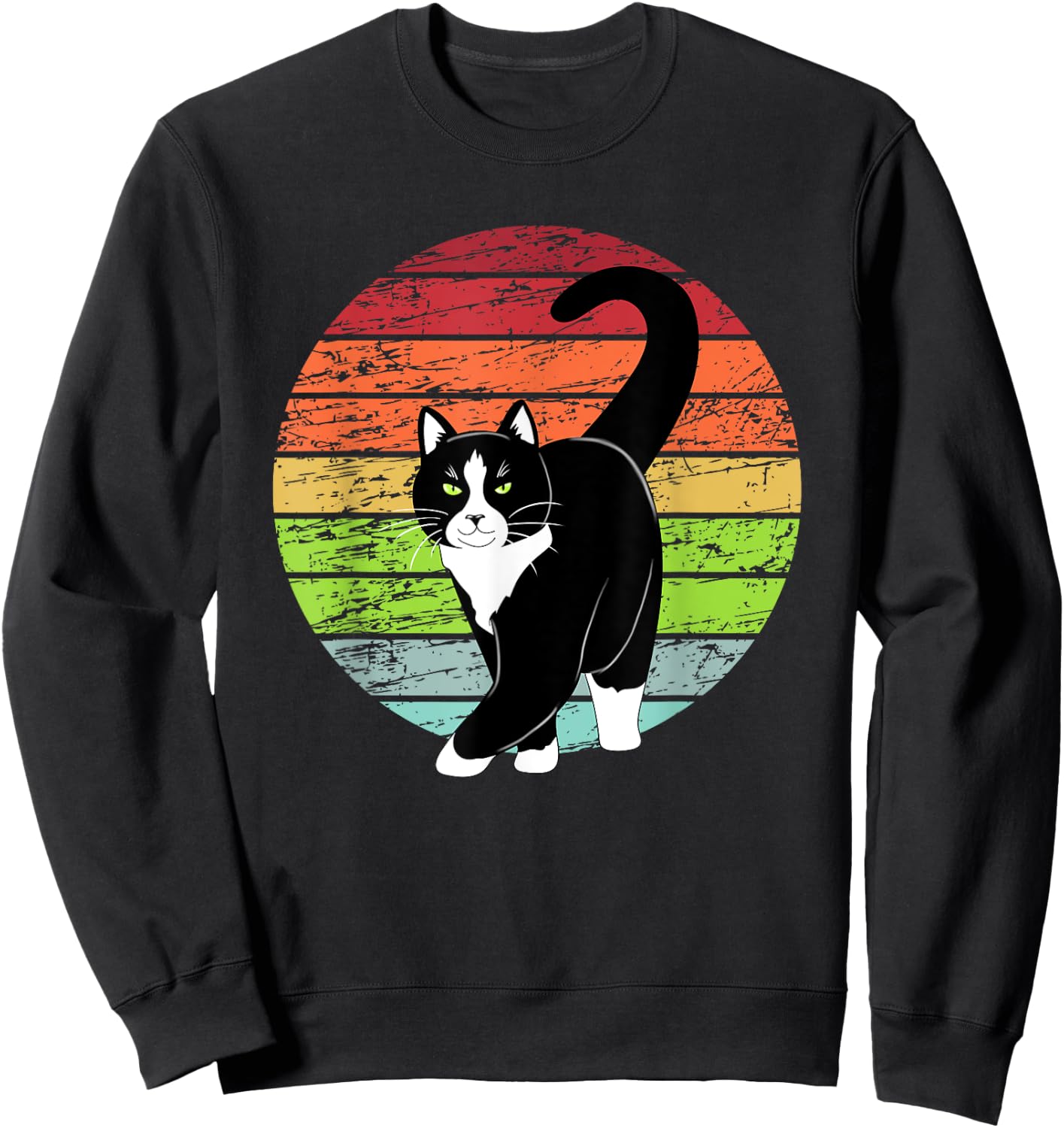 Retro Black Tuxedo Cat Lover Cat Kitty Lover - Green Eyes Women Kids Sweatshirt - Sweatshirt | Black