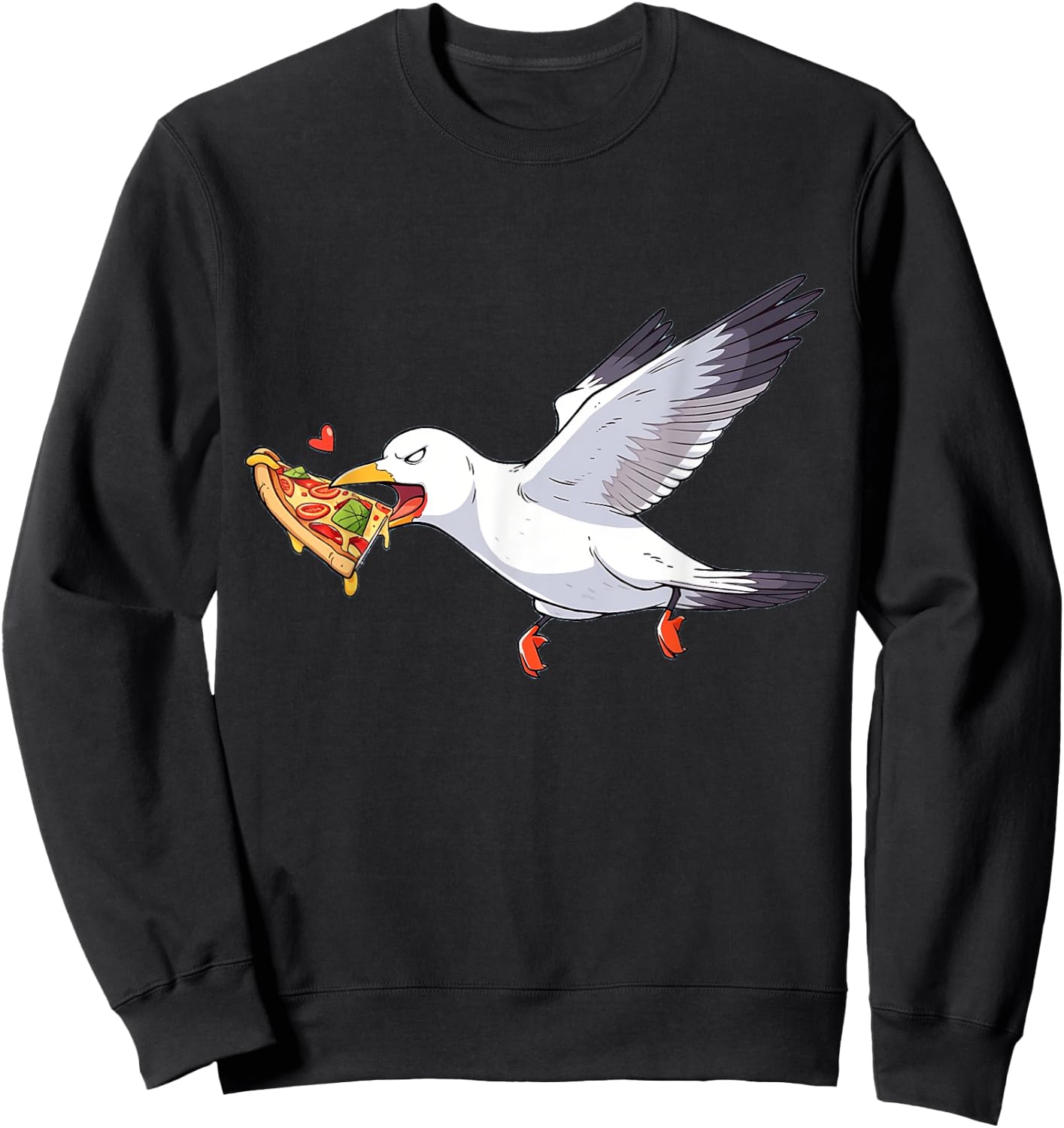 Cranky Seagull Funny Shirt Beach Birds Stealing Pizza Summer Sweatshirt - Sweatshirt | Black
