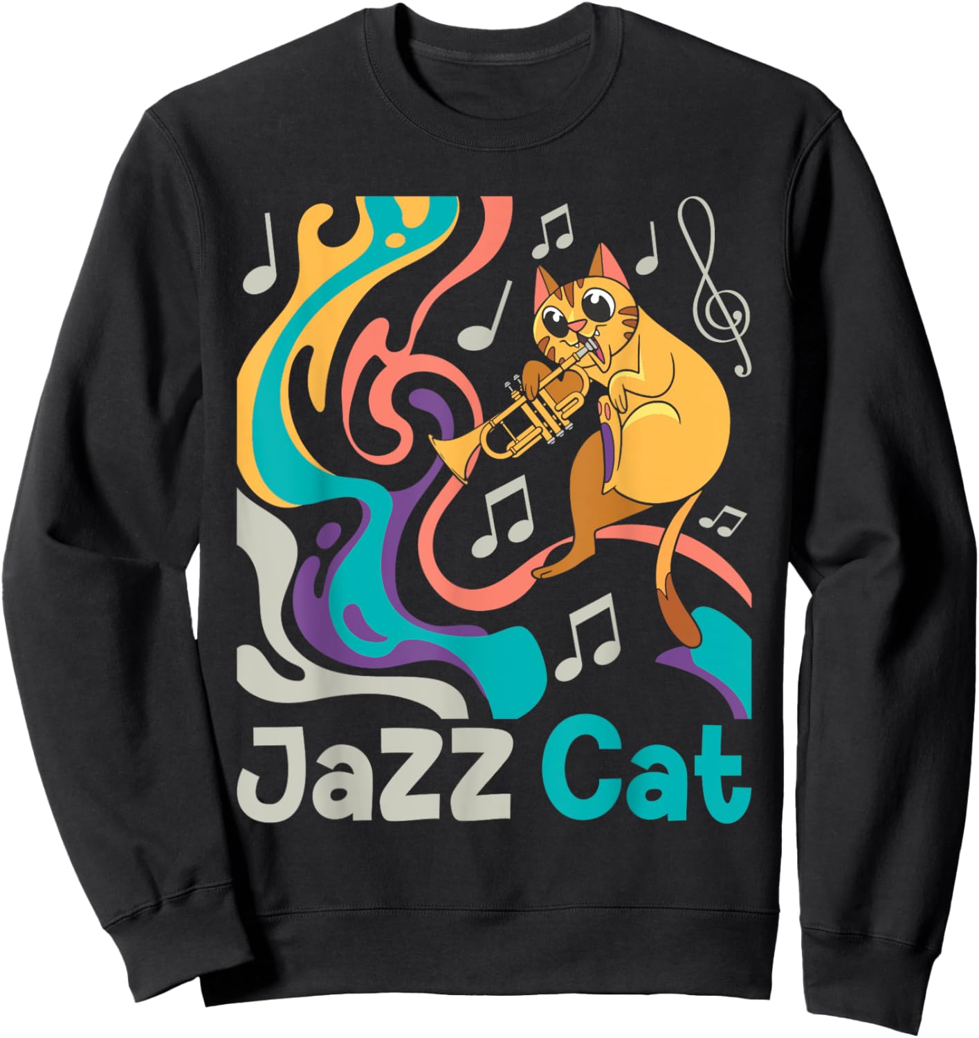 Jazz Cat - Trumpet Lover Trumpeter Marching Band Sweatshirt - Sweatshirt | Black