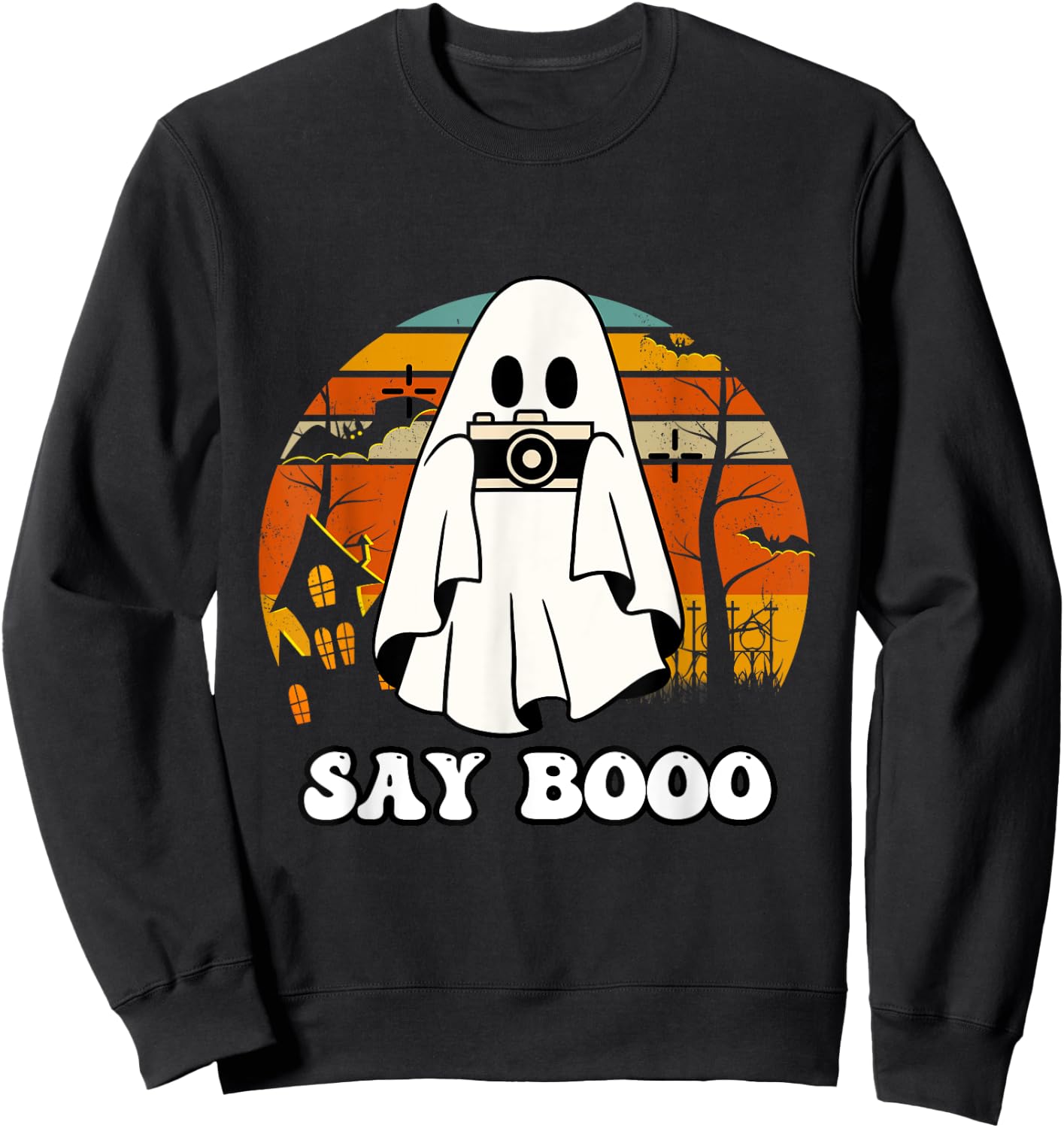Halloween Photographer Vintage Say Boo Sweatshirt - Sweatshirt | Black
