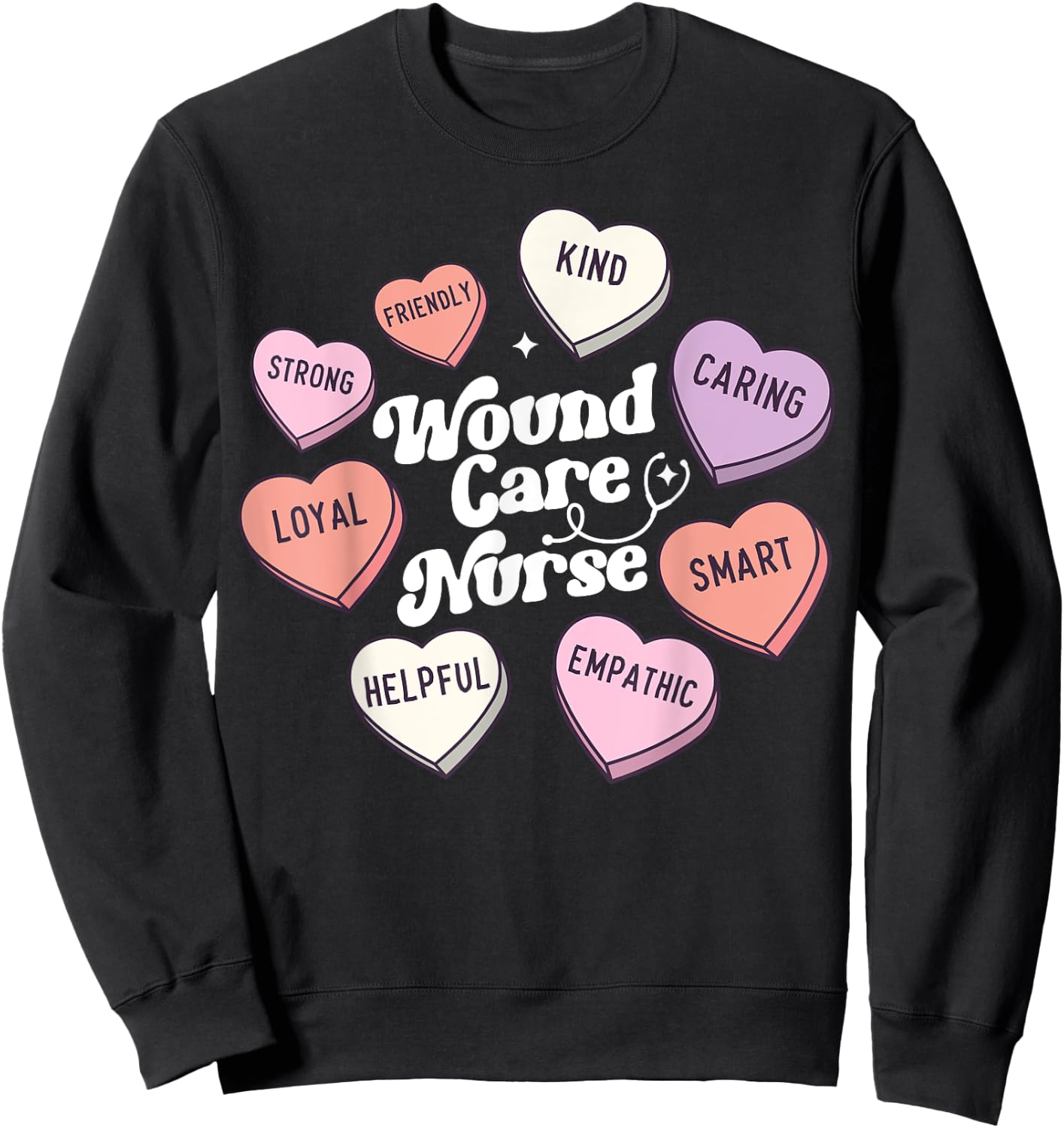 Wound Care Nurse Groovy Medical Valentines Day Retro Hearts Sweatshirt - Sweatshirt | Black