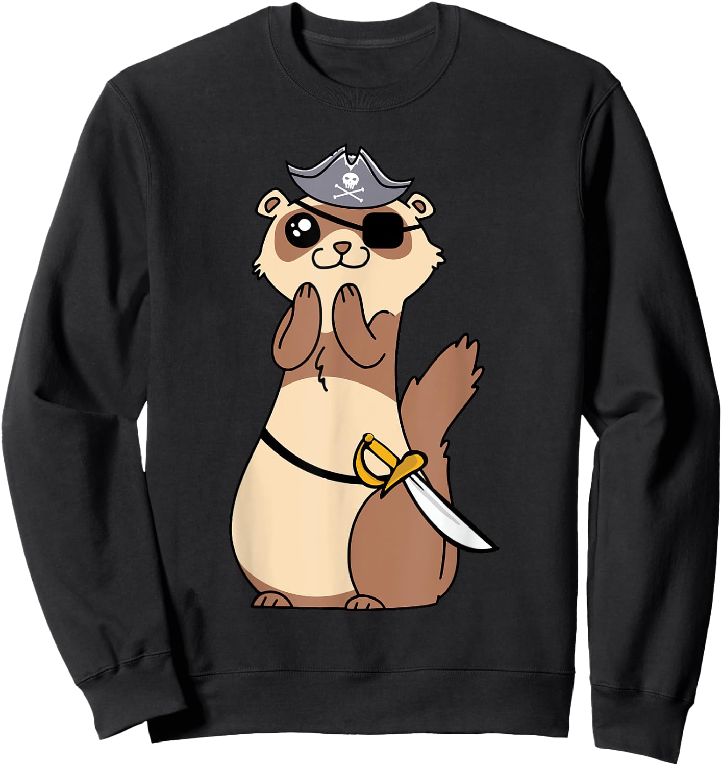 Eye Patch Weasel Kids Pirate Ferret Sweatshirt - Sweatshirt | Black