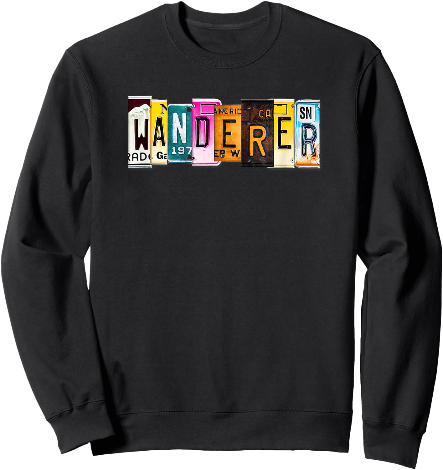 License Plate Wanderer Hiker Camping Crew RV Traveler Sweatshirt - Sweatshirt | Black