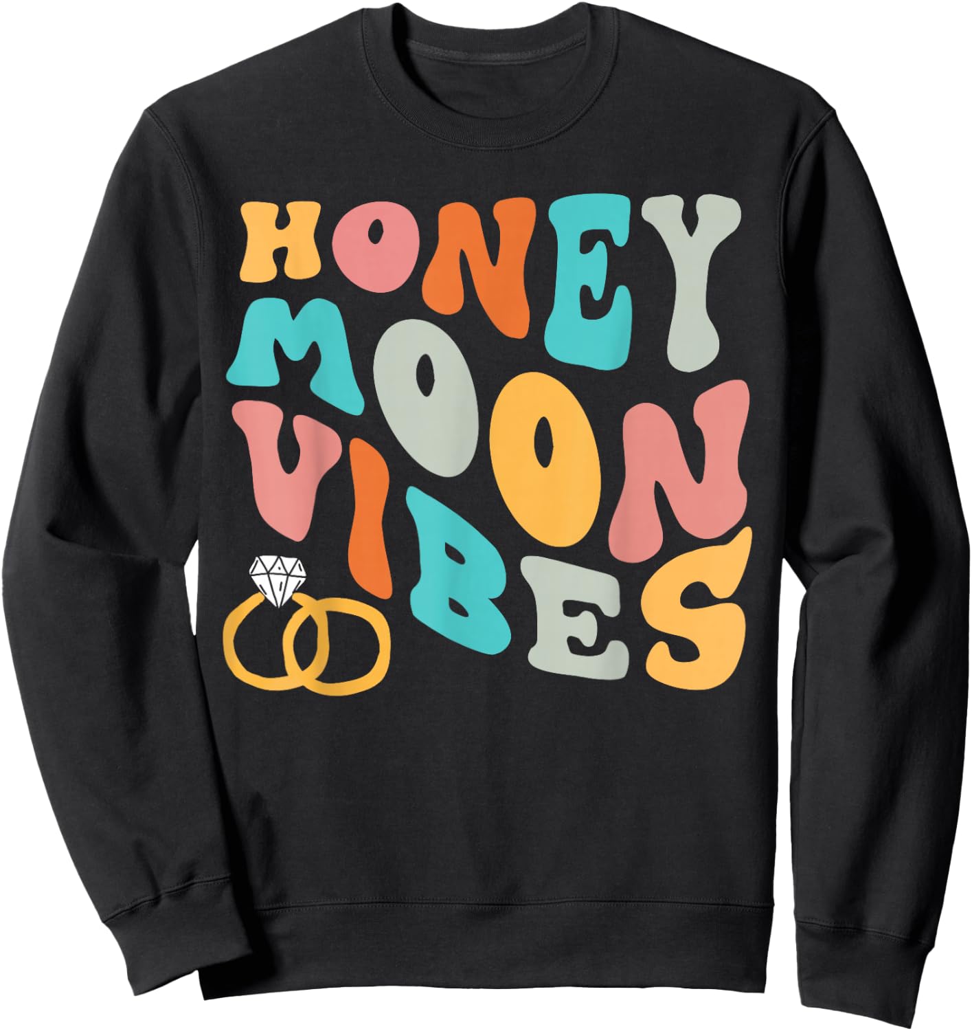 Honeymoon Vibes Retro Groovy Vintage Just Maried Couple Sweatshirt - Sweatshirt | Black