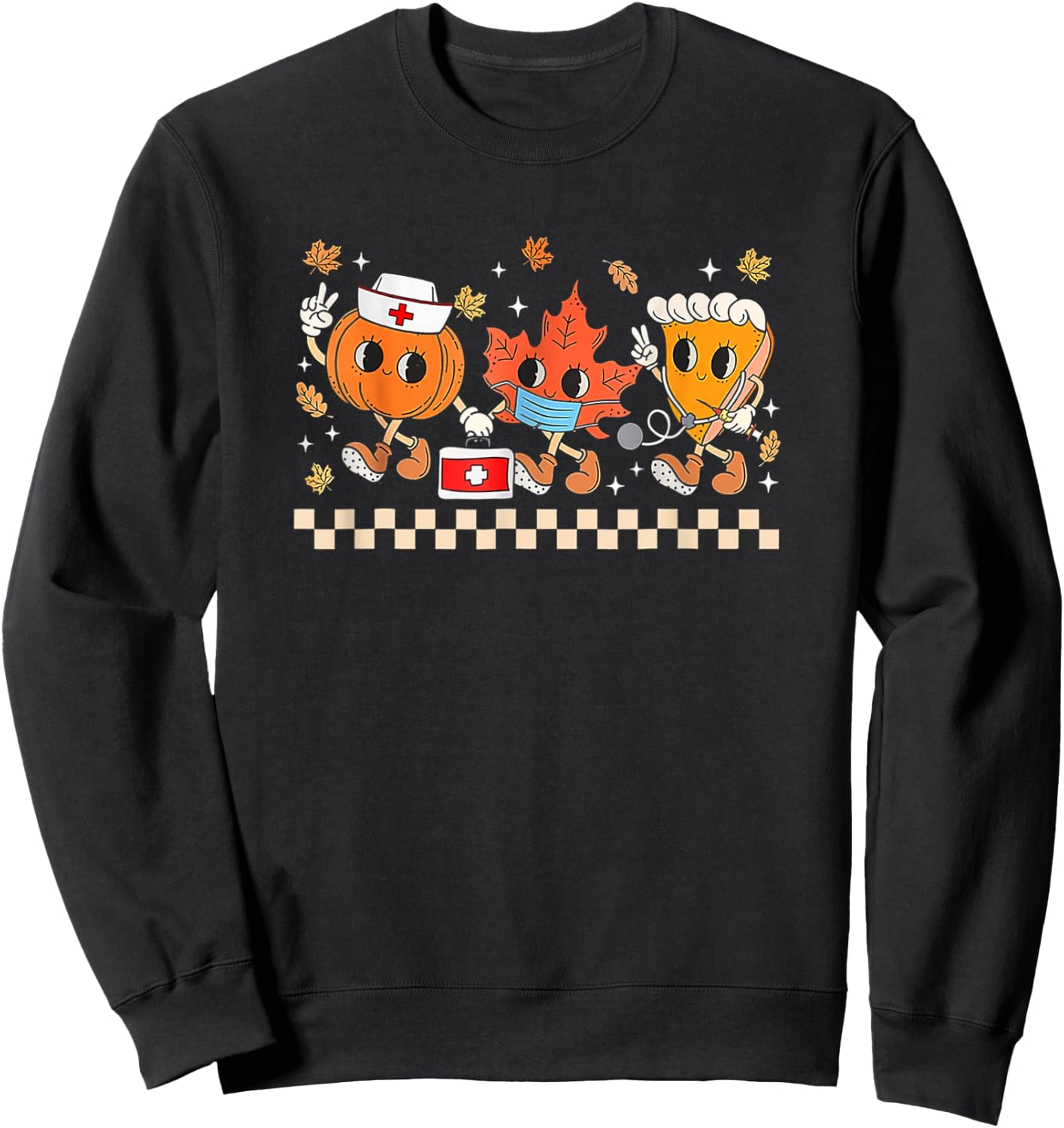 Retro Nurse Thanksgiving Pumpkin Pie Leaves Thankful Nurse Sweatshirt - Sweatshirt | Black