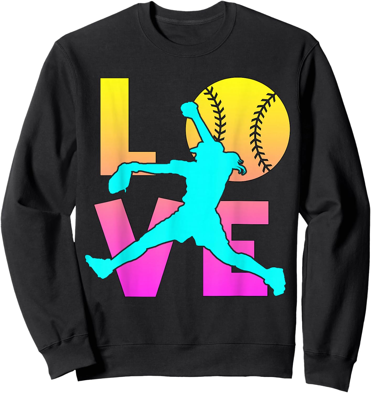 I Love Softball-Shirt Teen Girl Women Mom Cute Graphic Sweatshirt - Sweatshirt | Black