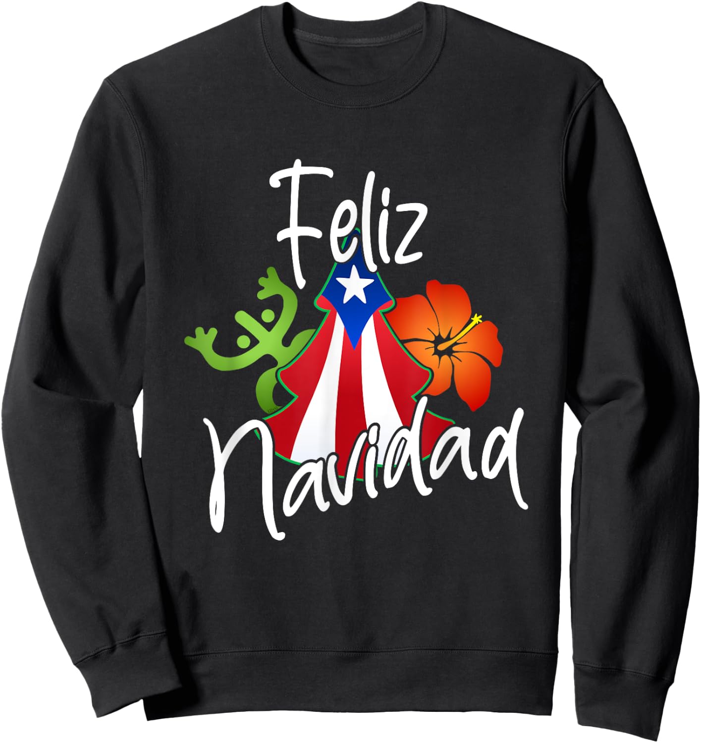 Puerto Rico Flag Christmas Sweater Feliz Navidad Boricua Sweatshirt - Sweatshirt | Black