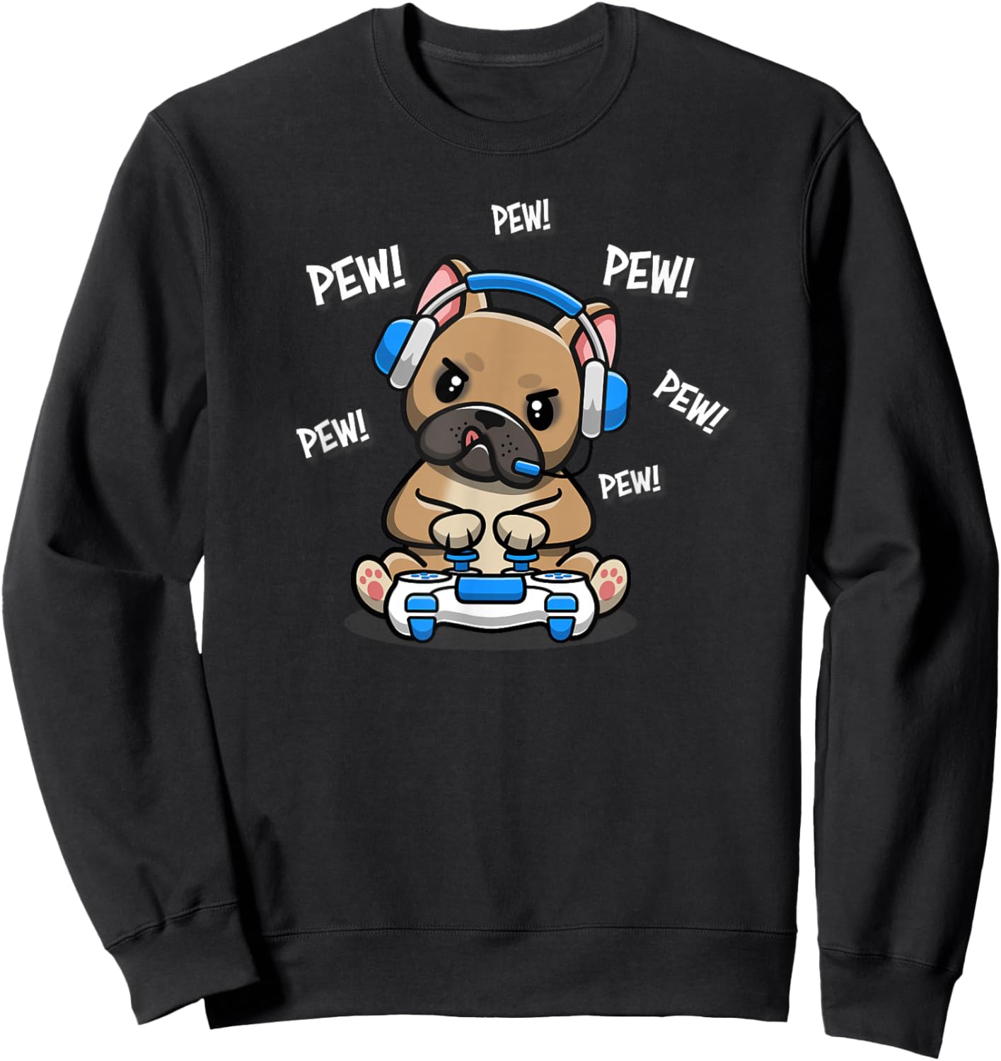 Funny Kawaii Kids Boys Girls Video Gamer Pew Frenchie Lover Sweatshirt - Sweatshirt | Black