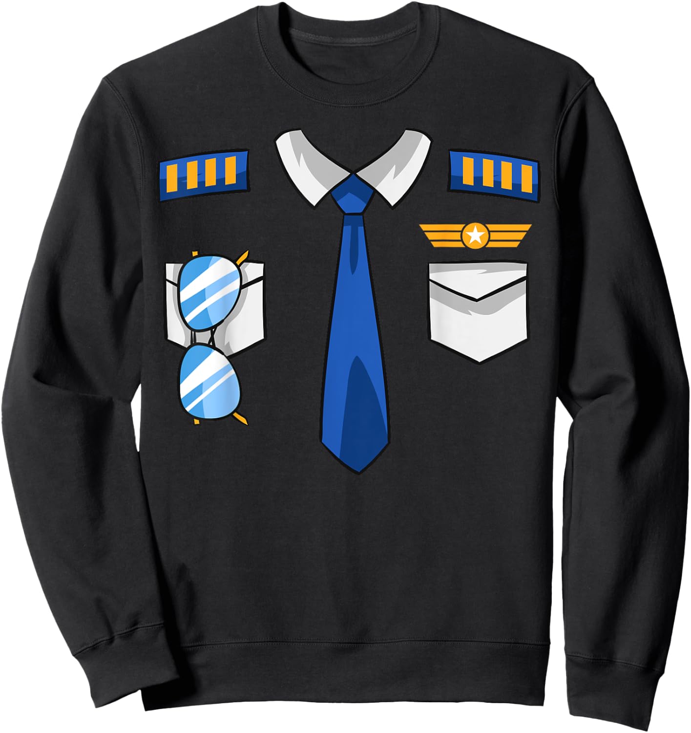 Pilot Uniform Costume Airplane Aviator Aviation Halloween Small Sweatshirt - Sweatshirt | Black