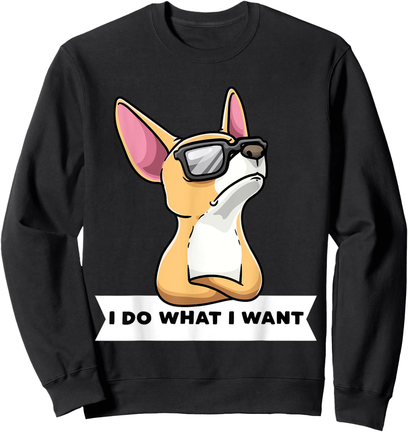 Stubborn Chiweenie Dog With Sunglasses Women Kids Sweatshirt - Sweatshirt | Black