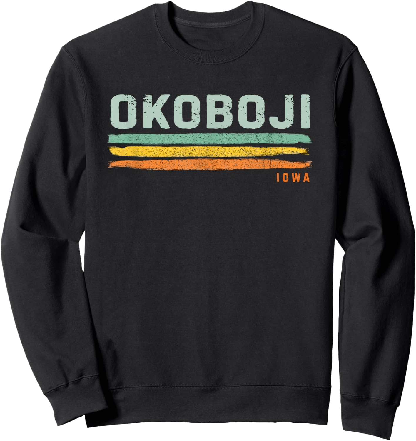Vintage Stripes Okoboji IA Sweatshirt - Sweatshirt | Black
