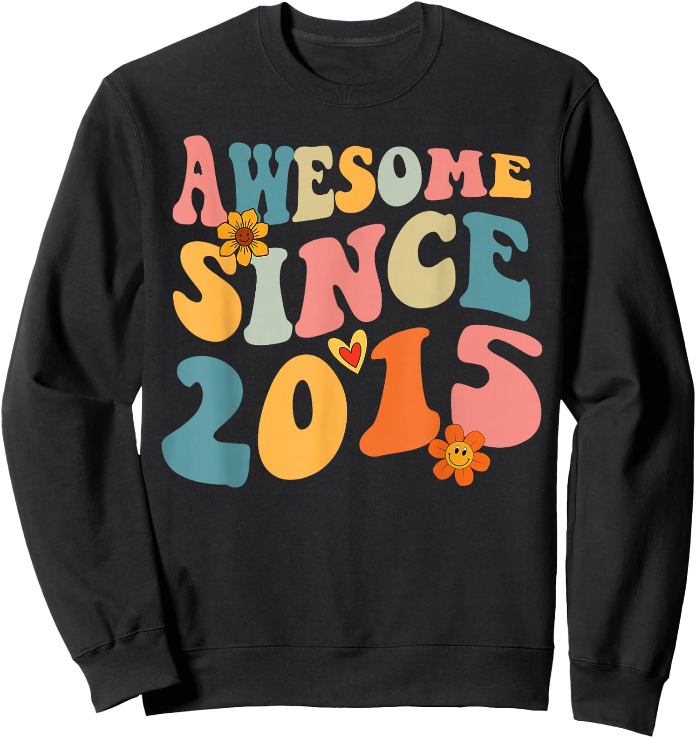 Awesome Since 2015 10 Years Old Retro Groovy 10th Birthday Sweatshirt - Sweatshirt | Black