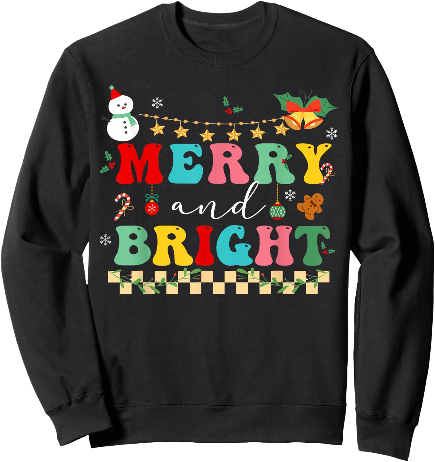 Retro cute Groovy Merry Christmas Bright Family Pajamas Sweatshirt - Sweatshirt | Black