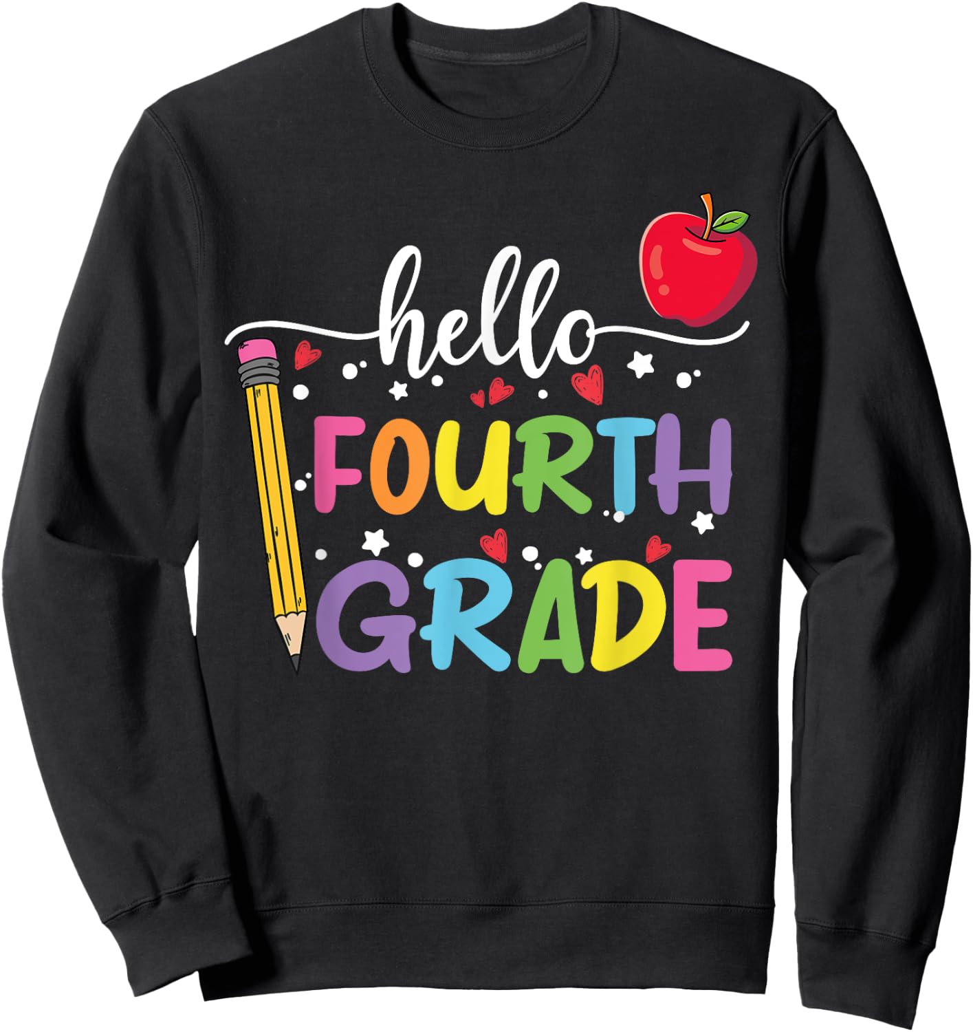 Hello Fourth Grade Team 4th Grade Back to School Teacher Kid Sweatshirt - Sweatshirt | Black
