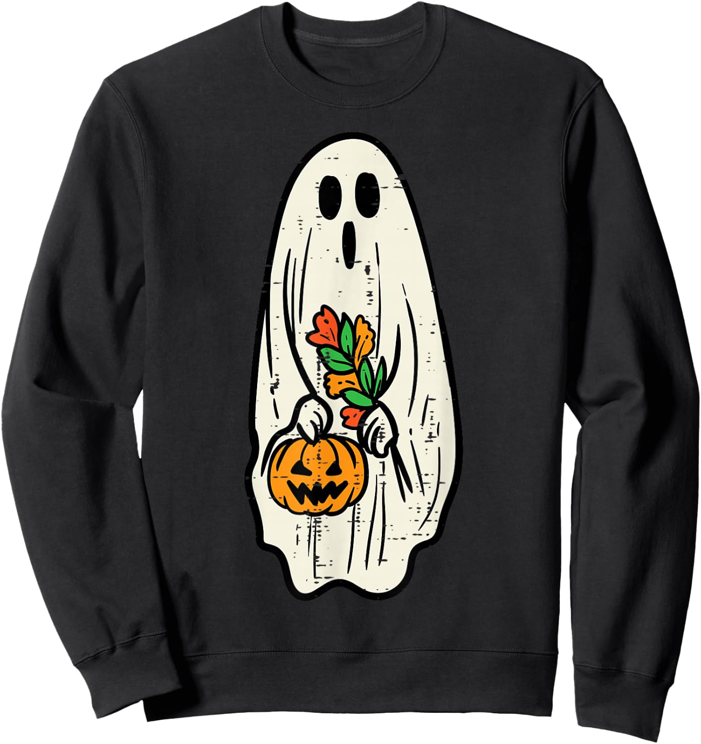 Ghost Floral Groovy Vintage Retro Halloween Costume Women Sweatshirt - Sweatshirt | Black