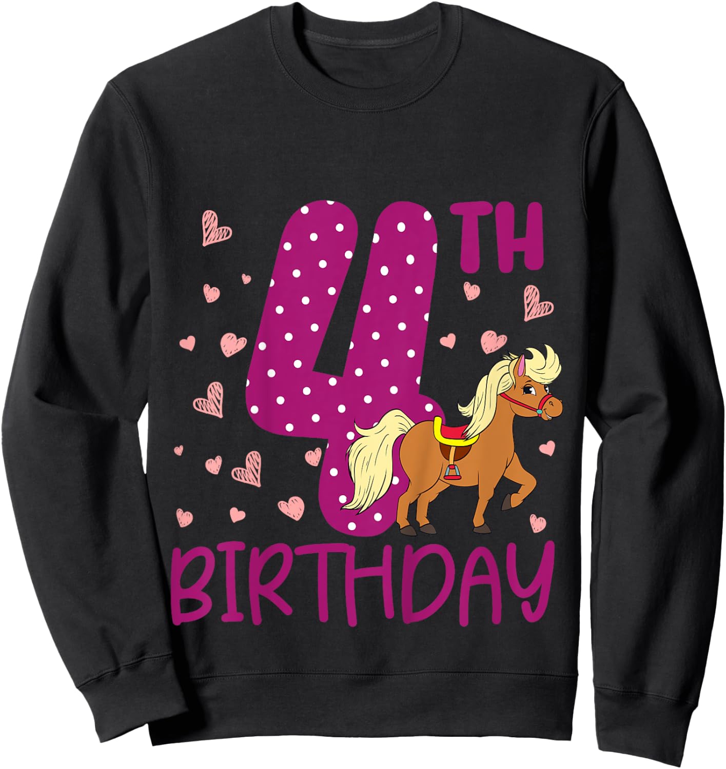 Kids 4 Years Old Girls Pony 4th Birthday Sweatshirt - Sweatshirt | Black