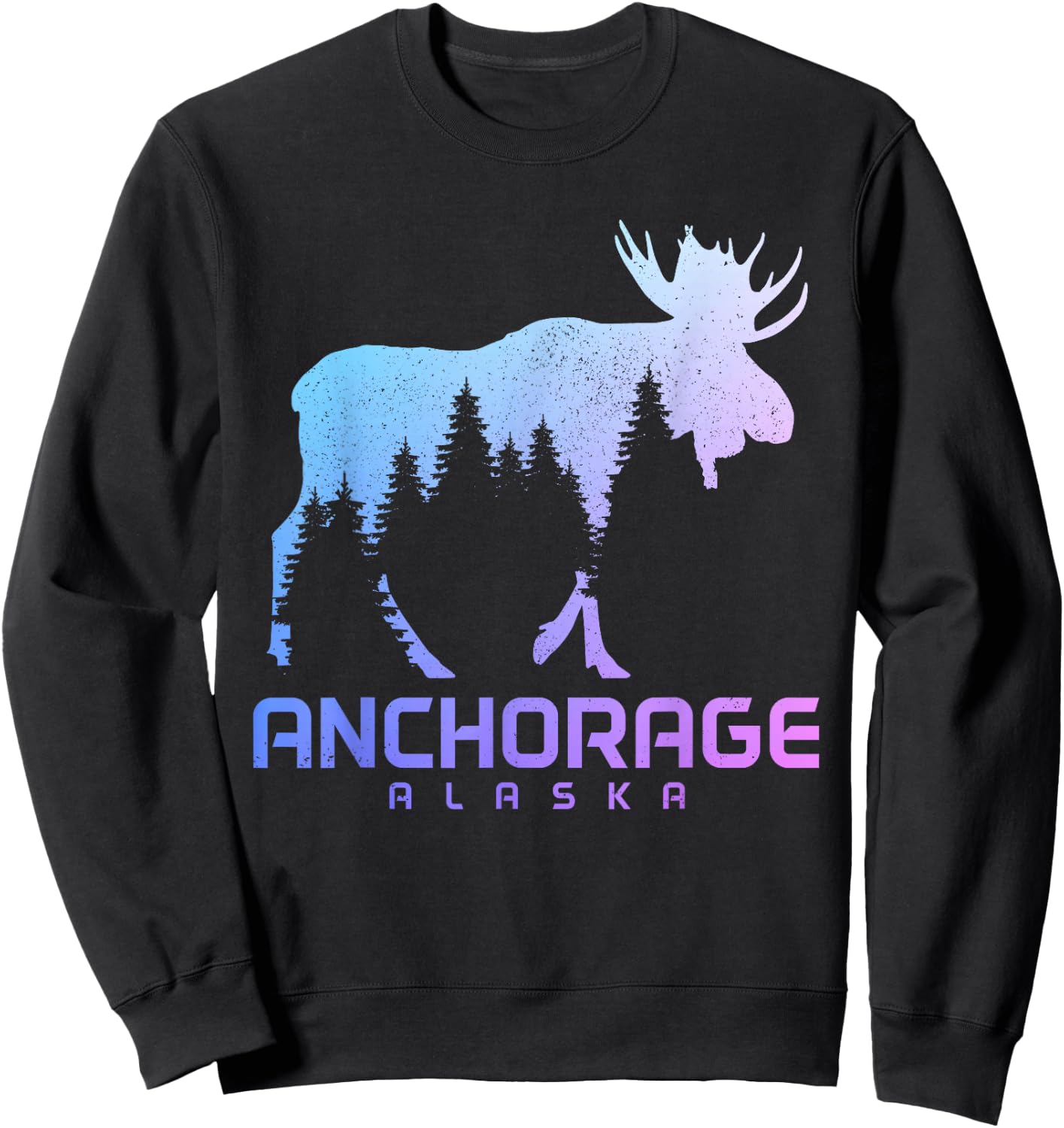 Anchorage Alaska Vintage Moose Souvenir Sweatshirt - Sweatshirt | Black