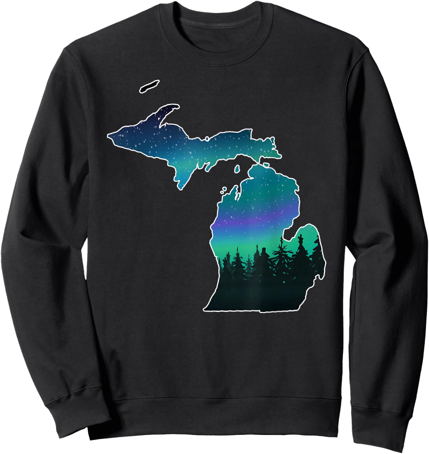 Michigan Great Lakes Men Women Summer Northern Lights Sweatshirt - Sweatshirt | Black